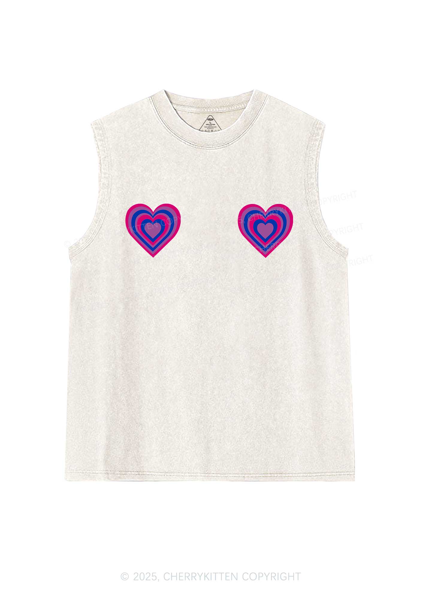 Bisexual Heart Pride Y2K Washed Muscle Tank Cherrykitten