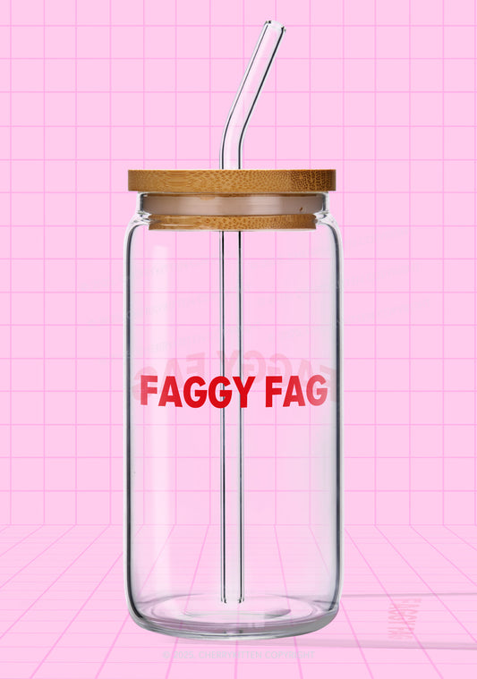 Faggy Fag Pride Y2K Printed Glass Cup Cherrykitten