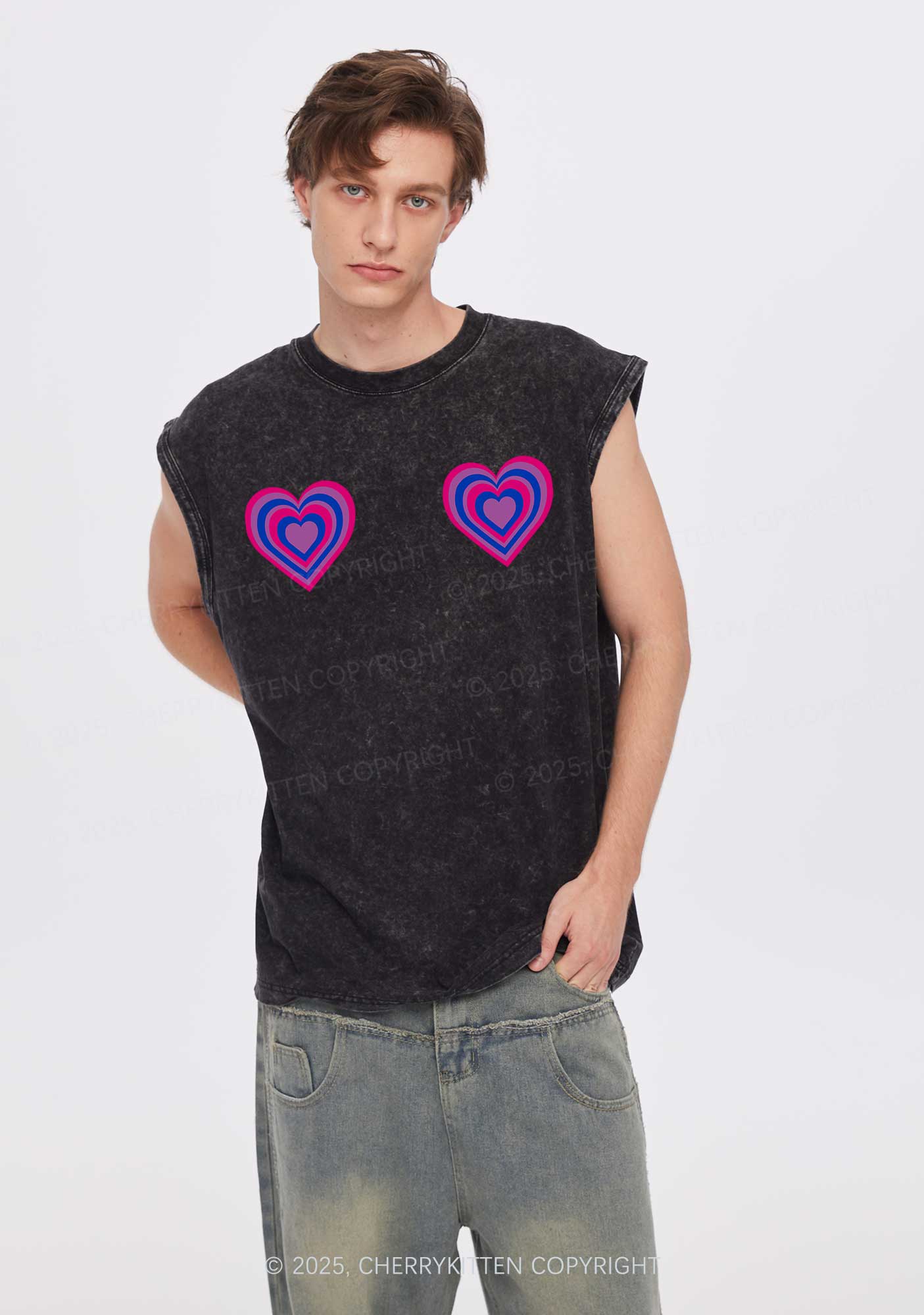Bisexual Heart Pride Y2K Washed Muscle Tank Cherrykitten