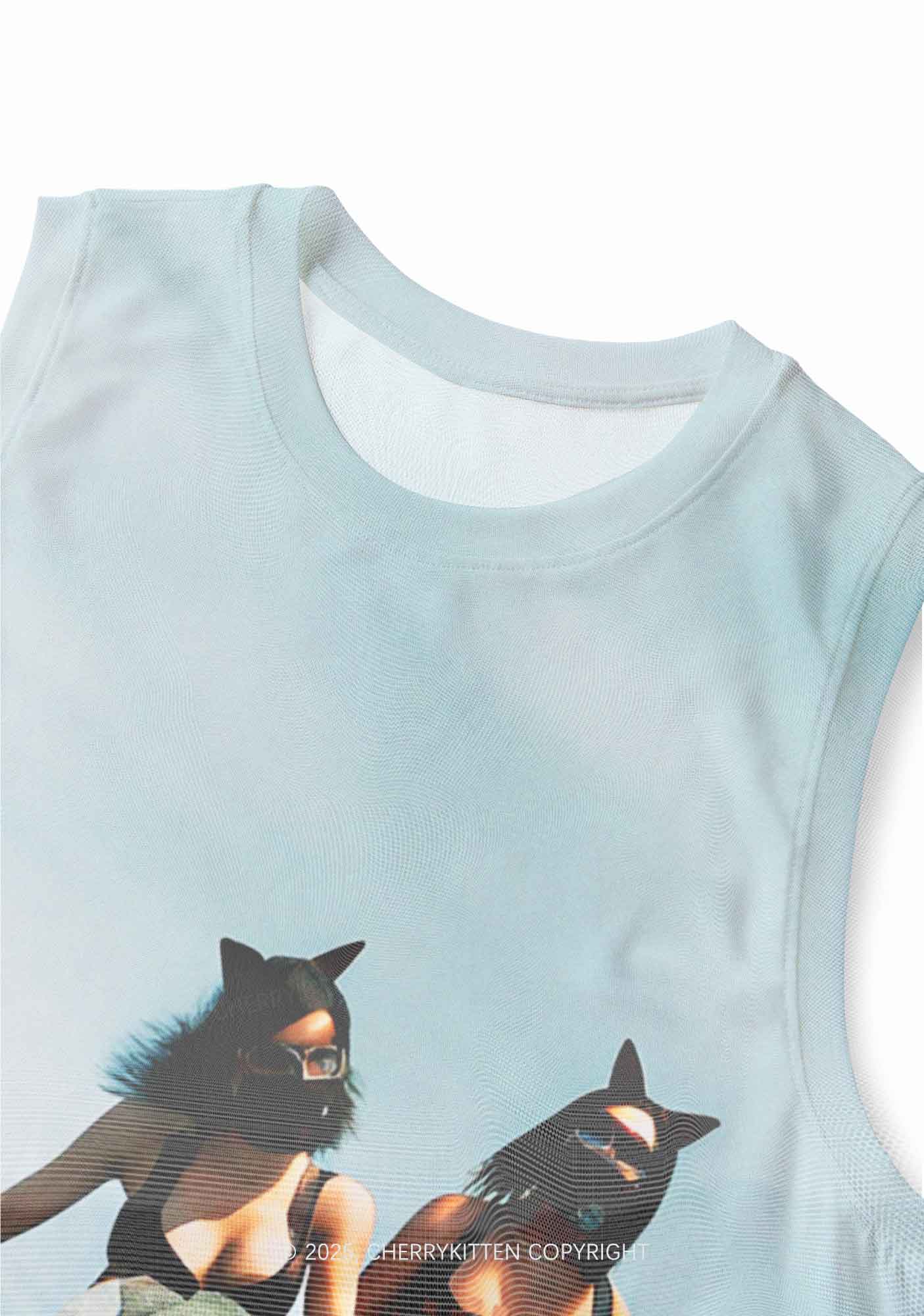 Girls Airplane Race Y2K Mesh Muscle Tank Cherrykitten