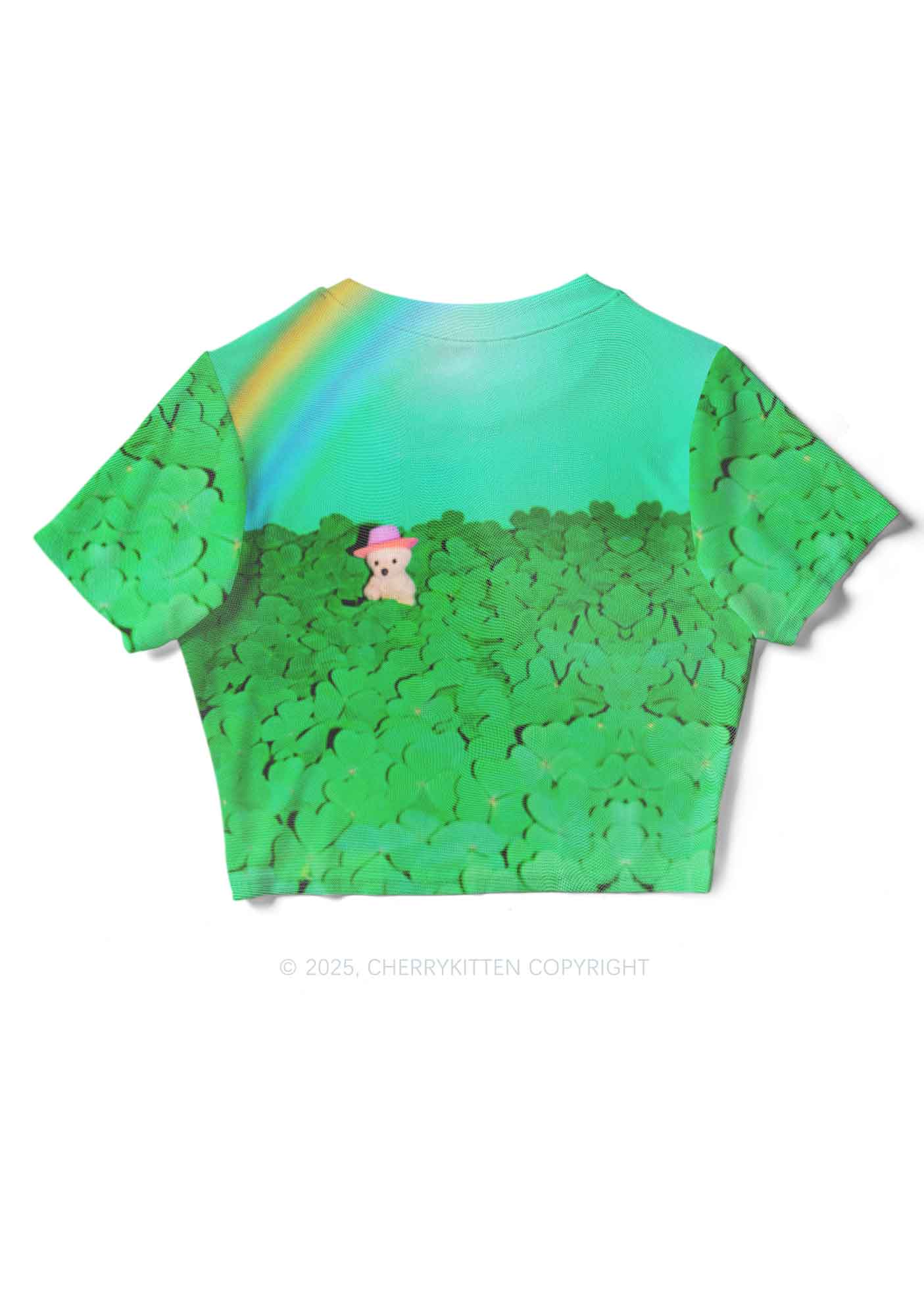 Clover Bear St Patricks Y2K Mesh Crop Top Cherrykitten