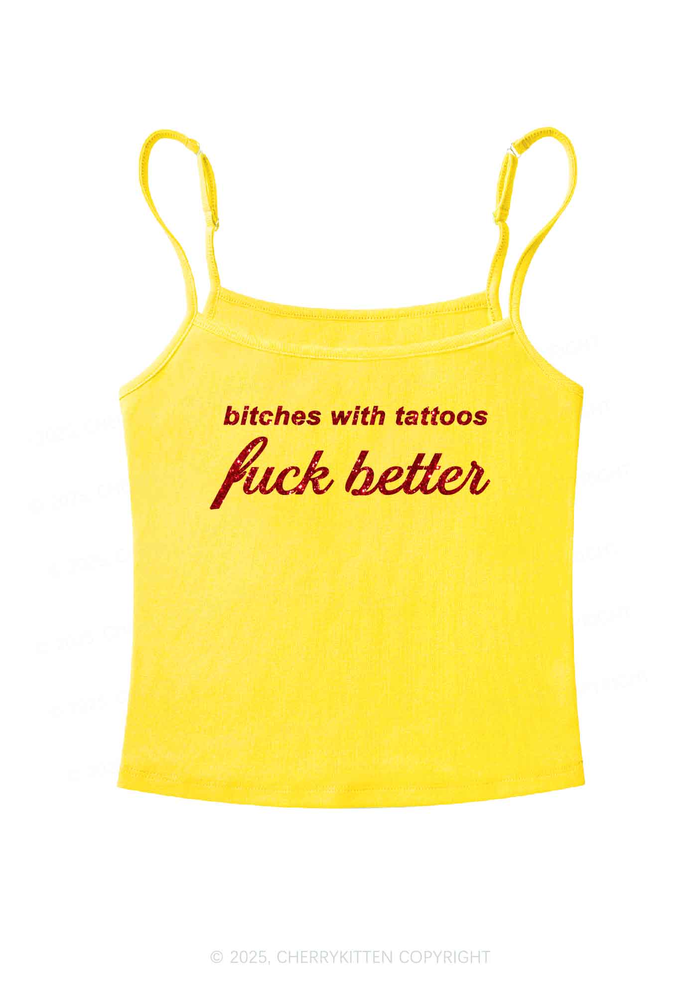 Glitter Bxxches With Tattoos Fxxk Better Y2K Spaghetti Strap Cami Cherrykitten