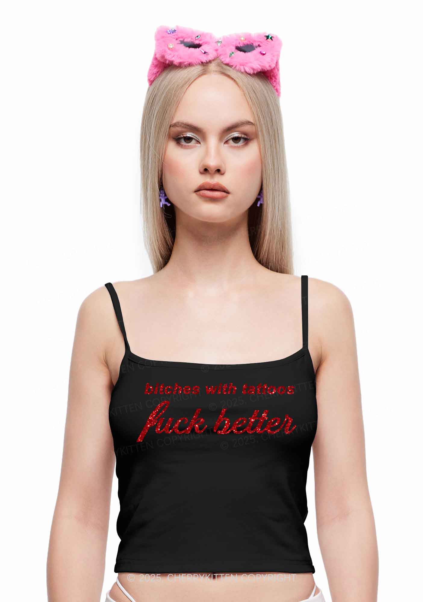 Glitter Bxxches With Tattoos Fxxk Better Y2K Spaghetti Strap Cami Cherrykitten