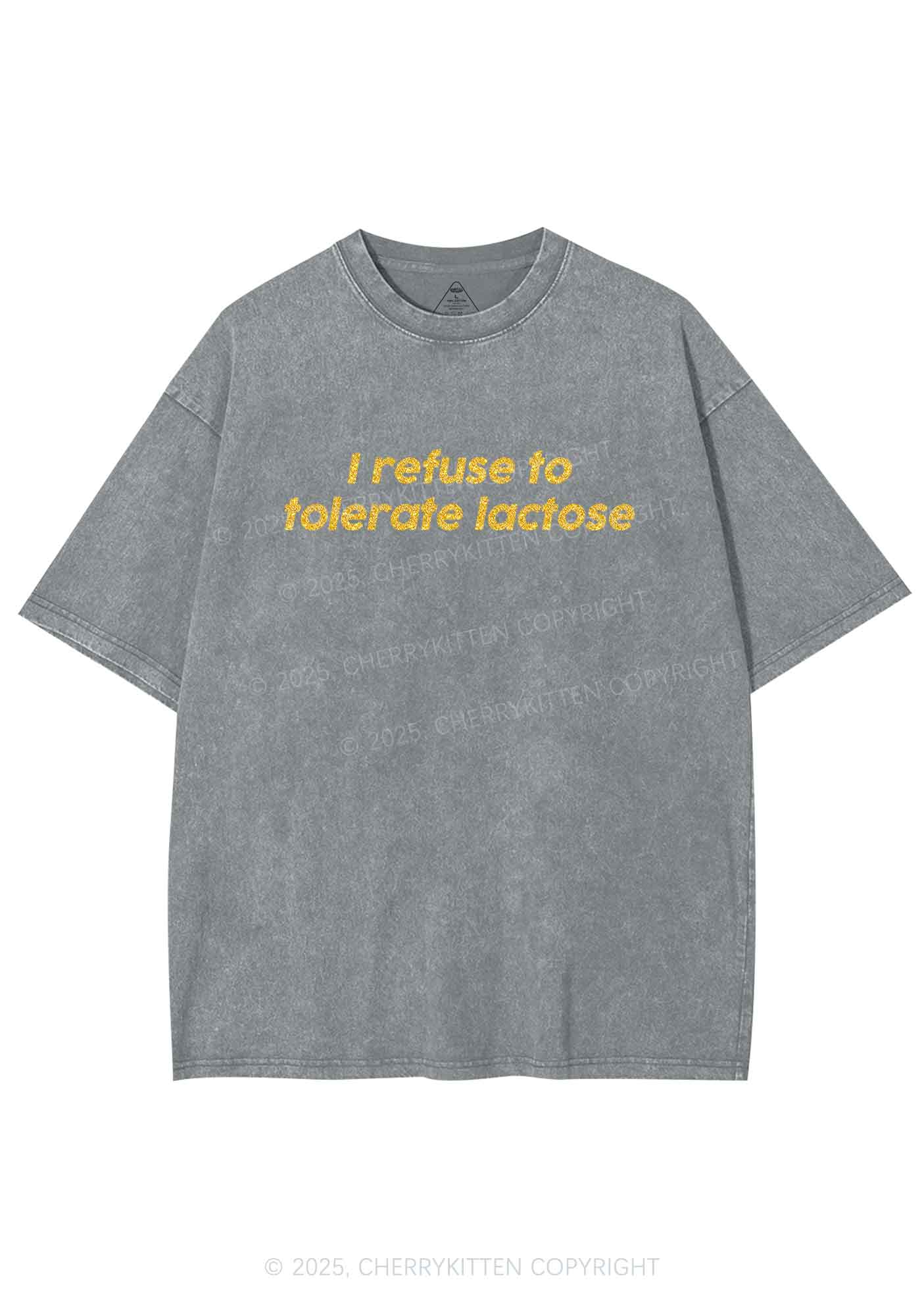 Glitter Refuse To Tolerate Lactose Y2K Shirts Washed Tee Cherrykitten