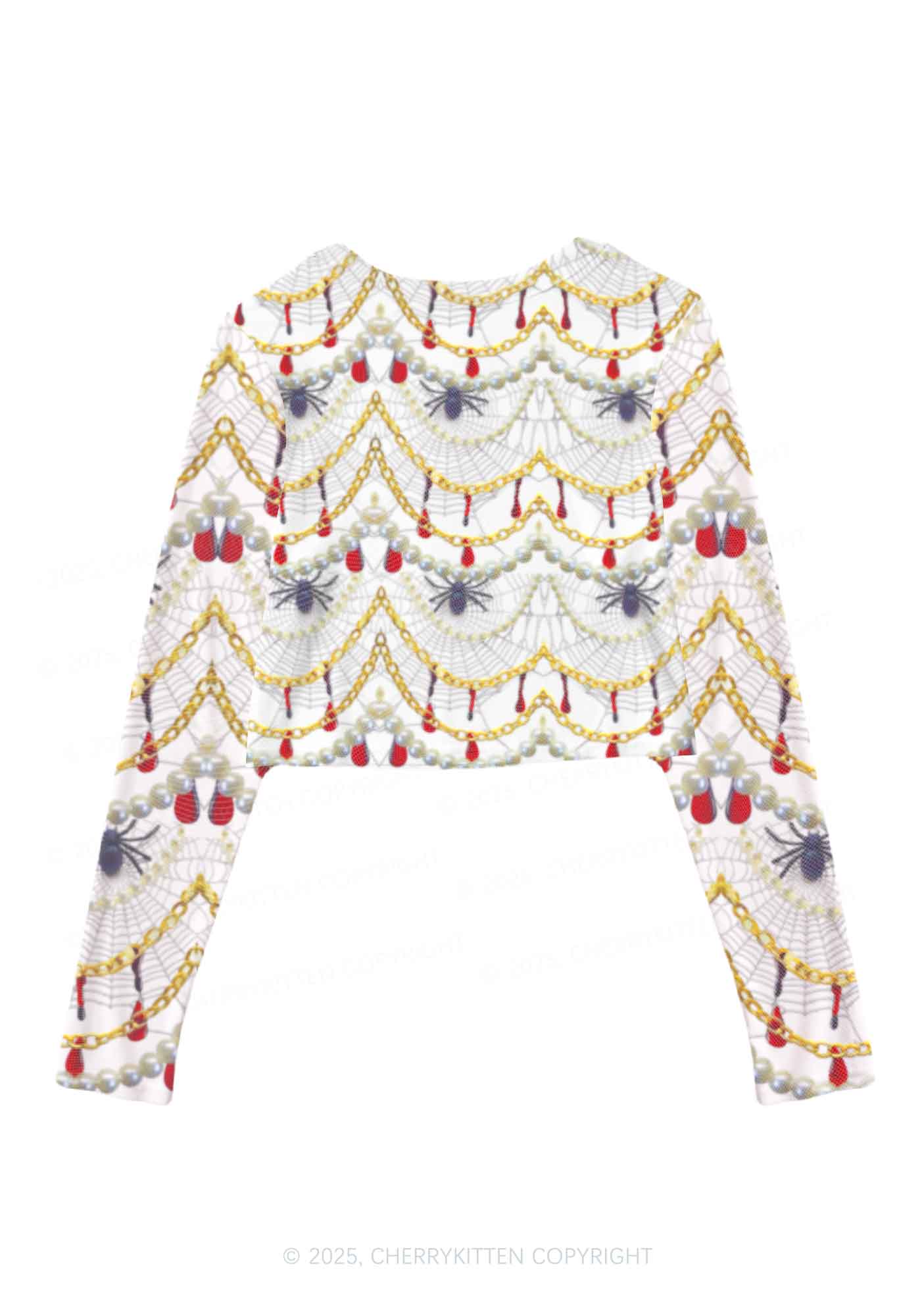 Jewelry Spider Y2K Mesh Long Sleeve Crop Top Cherrykitten