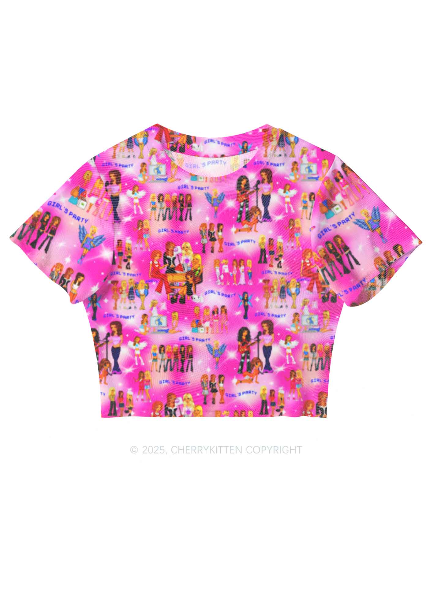 Girls Party Y2K Mesh Crop Top Cherrykitten