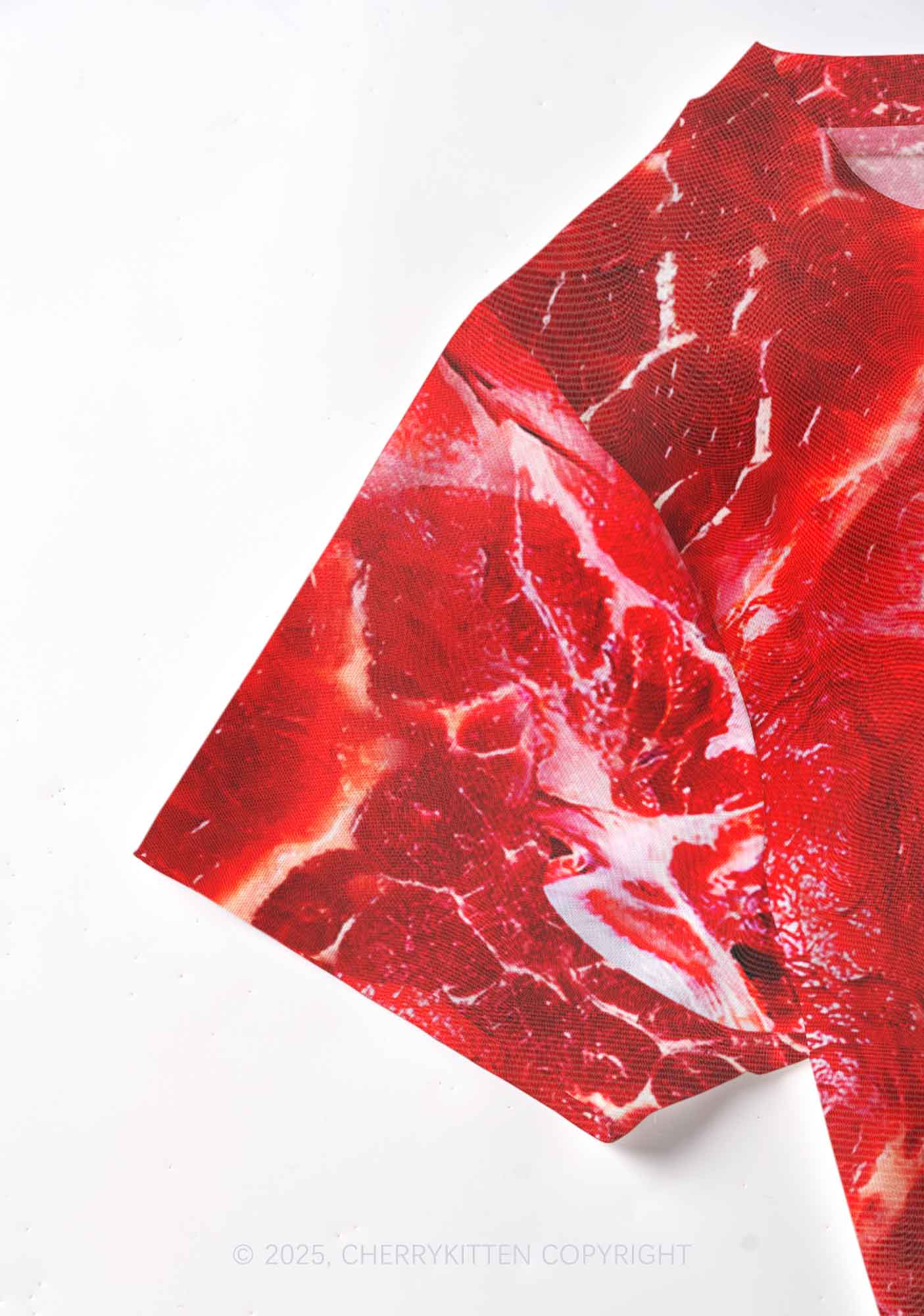 Beef Steak Texture Y2K Mesh Crop Top Cherrykitten
