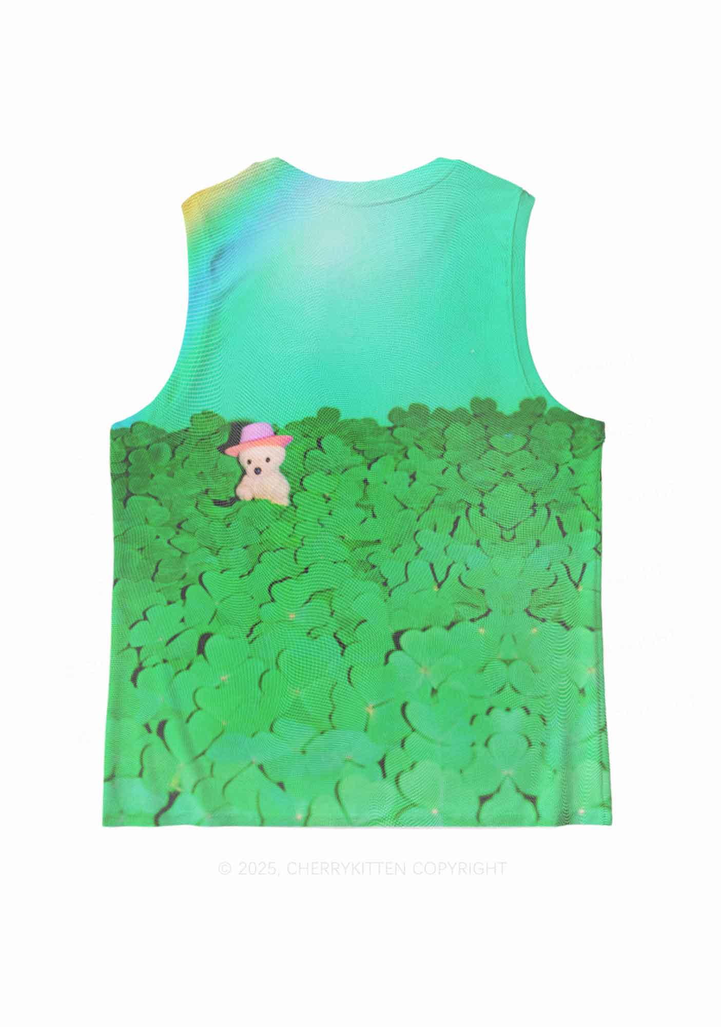 Clover Bear St Patricks Y2K Mesh Muscle Tank Cherrykitten