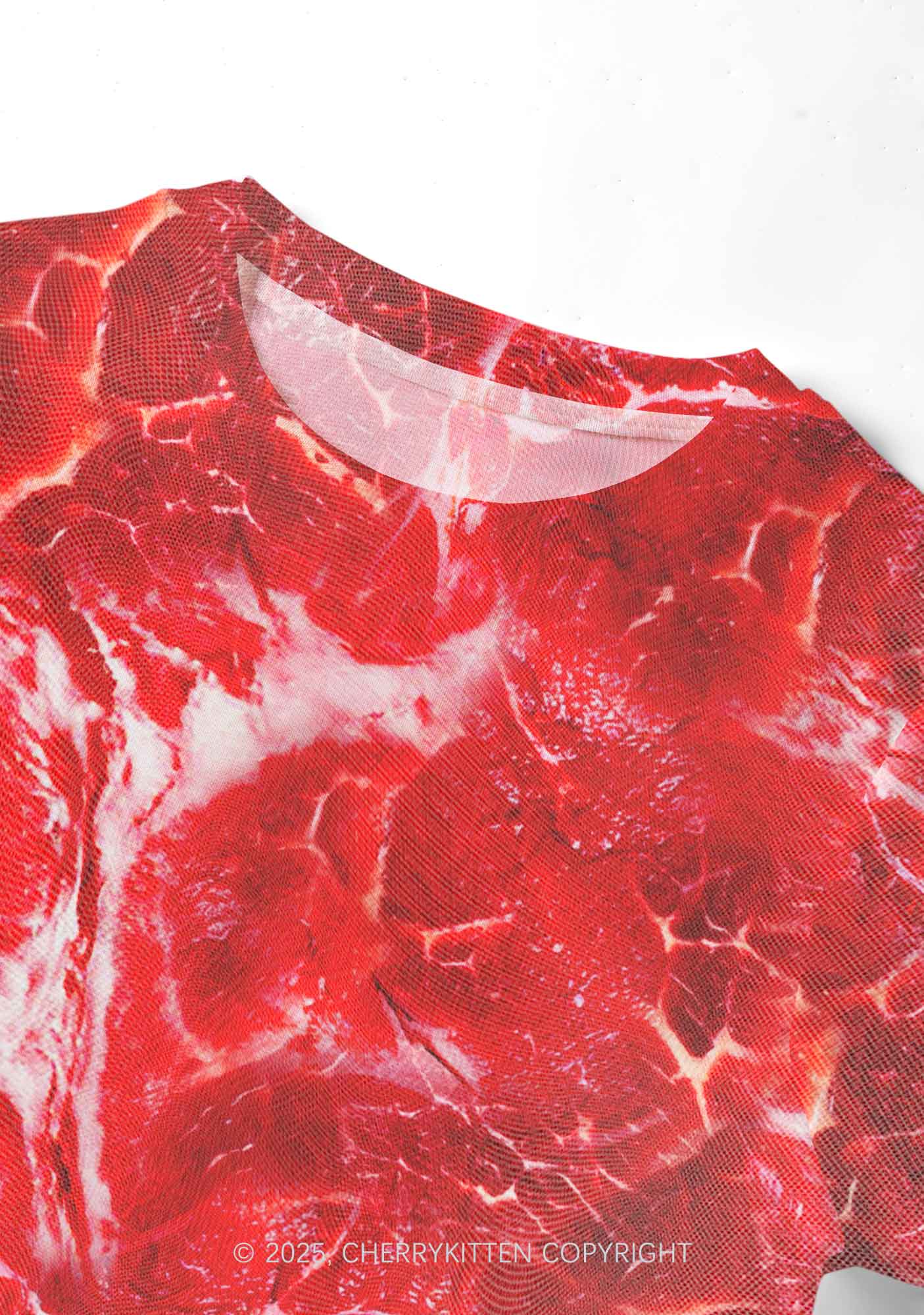 Beef Steak Texture Y2K Mesh Crop Top Cherrykitten