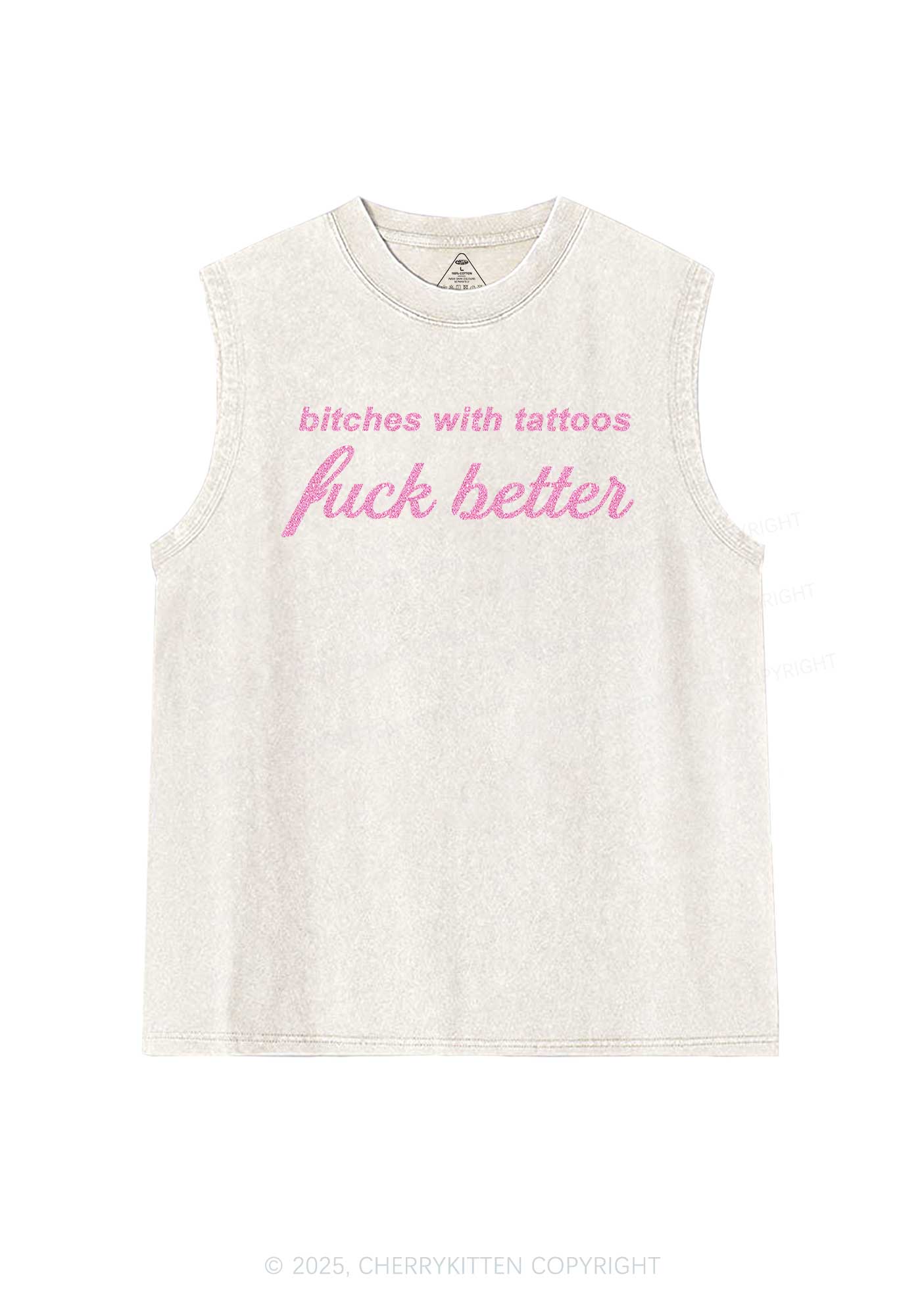 Glitter Bxxches With Tattoos Fxxk Better Y2K Washed Muscle Tank Cherrykitten