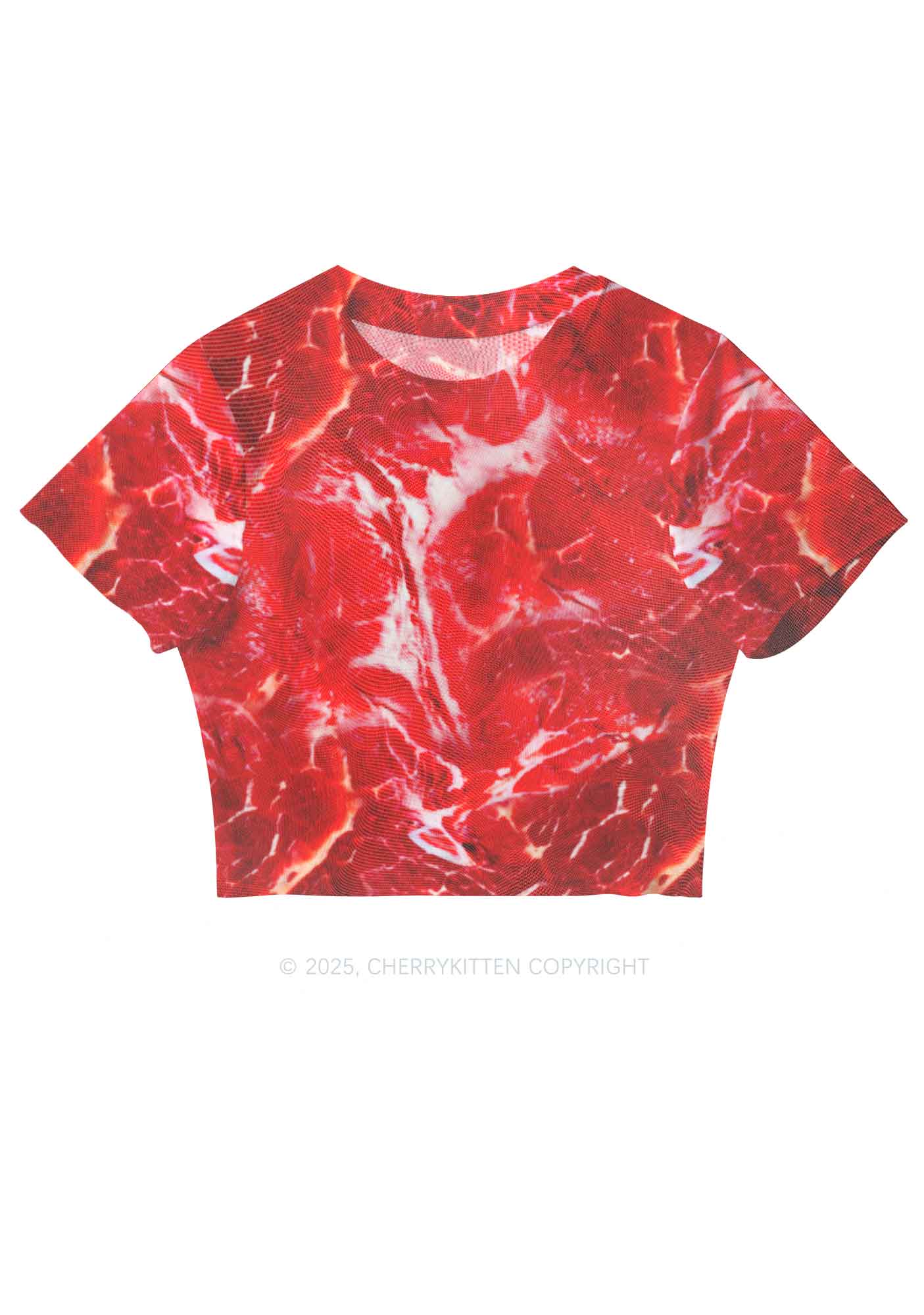Beef Steak Texture Y2K Mesh Crop Top Cherrykitten