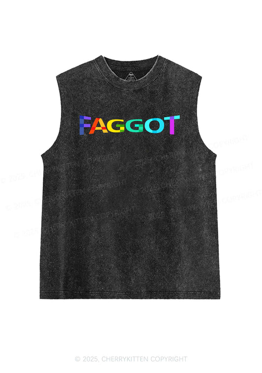 Colorful Faggot Pride Y2K Washed Muscle Tank Cherrykitten