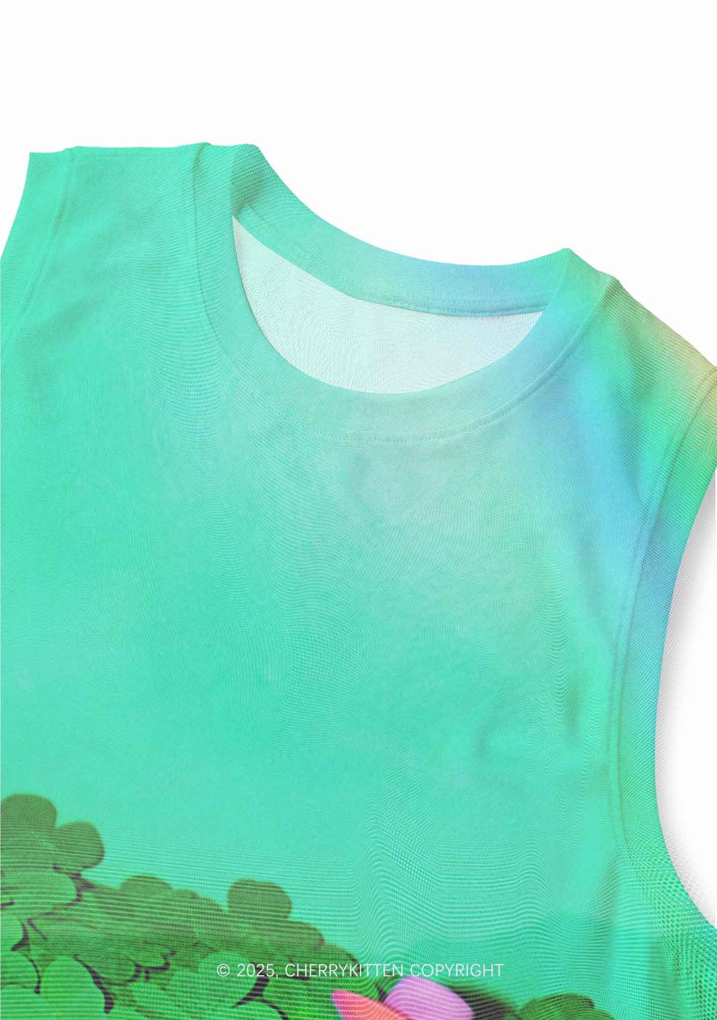 Clover Bear St Patricks Y2K Mesh Muscle Tank Cherrykitten