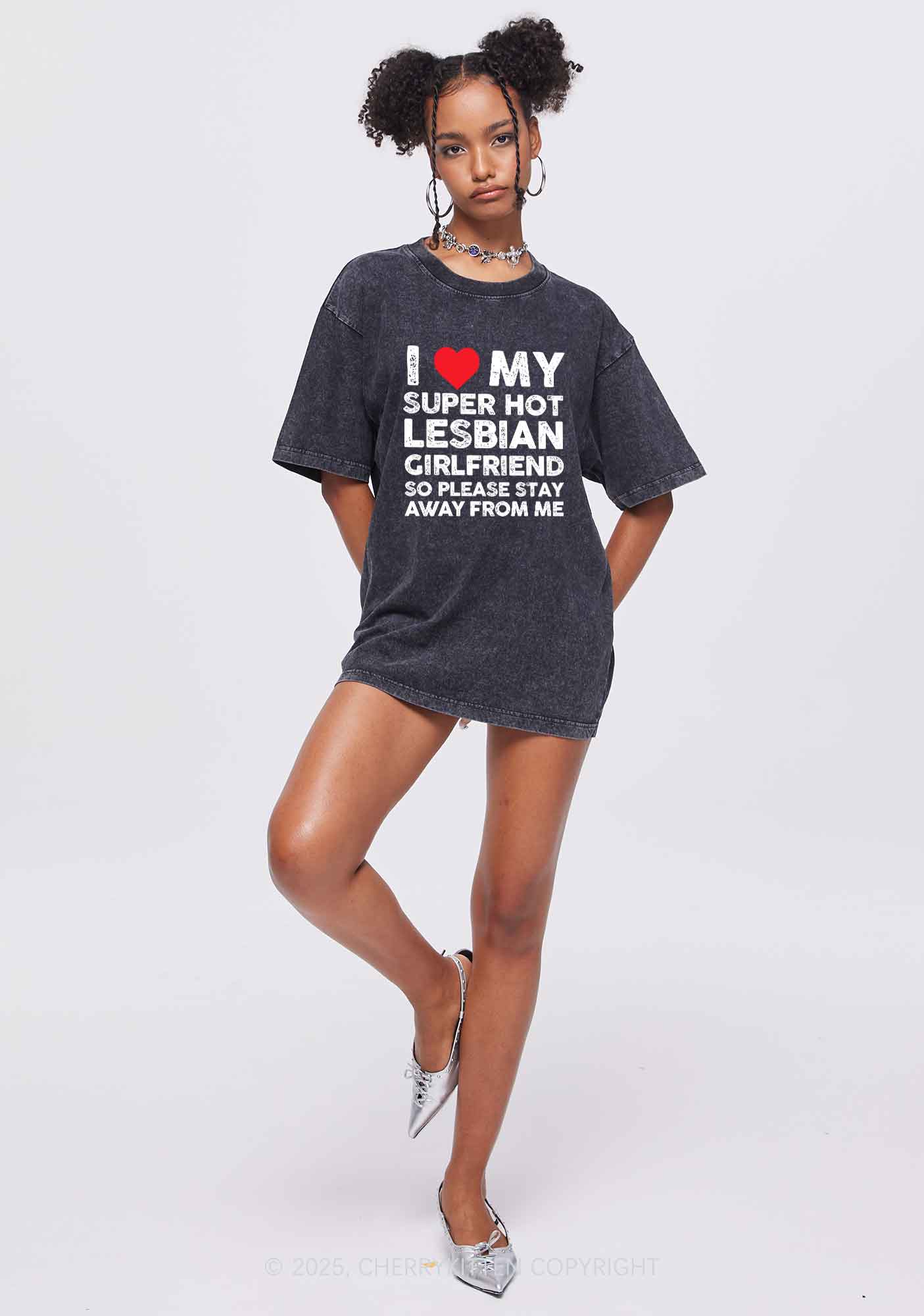 I Love My Hot GF Pride Y2K Shirts Washed Tee Cherrykitten