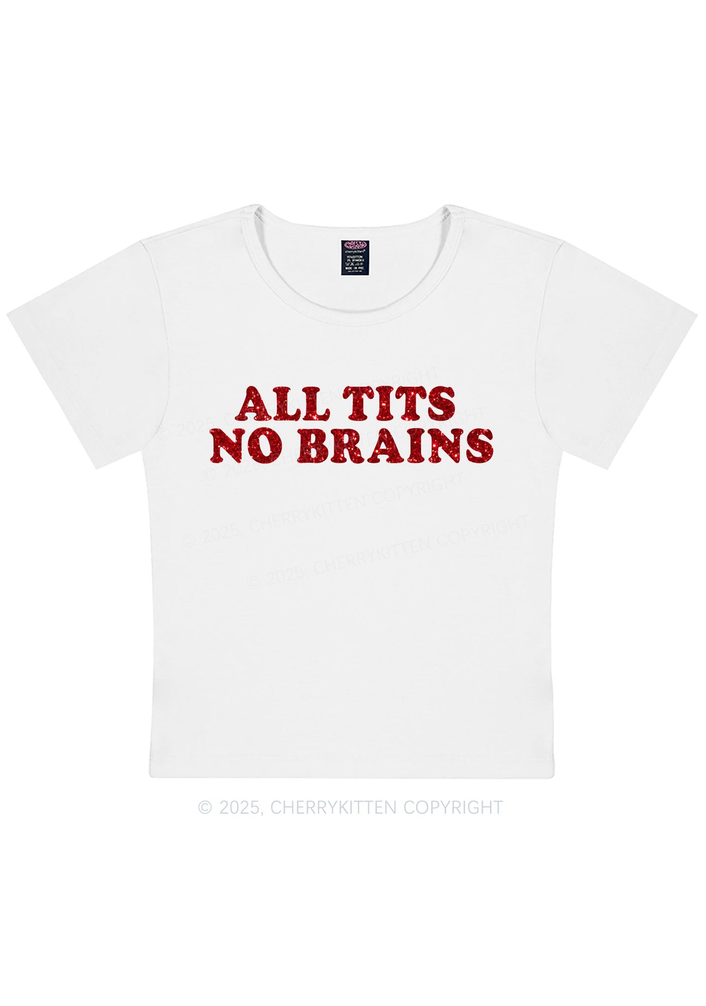 Glitter All Txts No Brains Y2K Baby Tee Cherrykitten