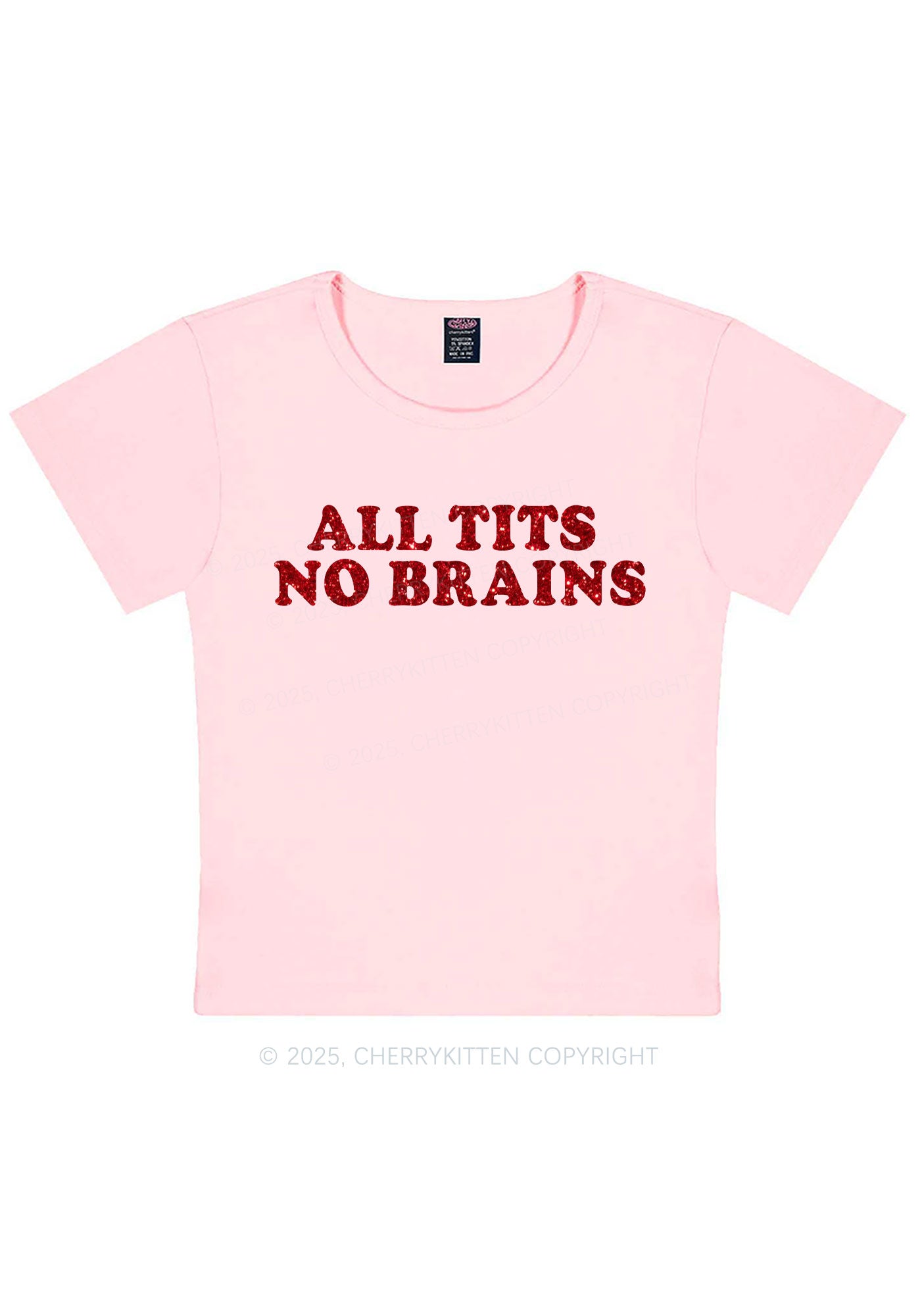 Glitter All Txts No Brains Y2K Baby Tee Cherrykitten