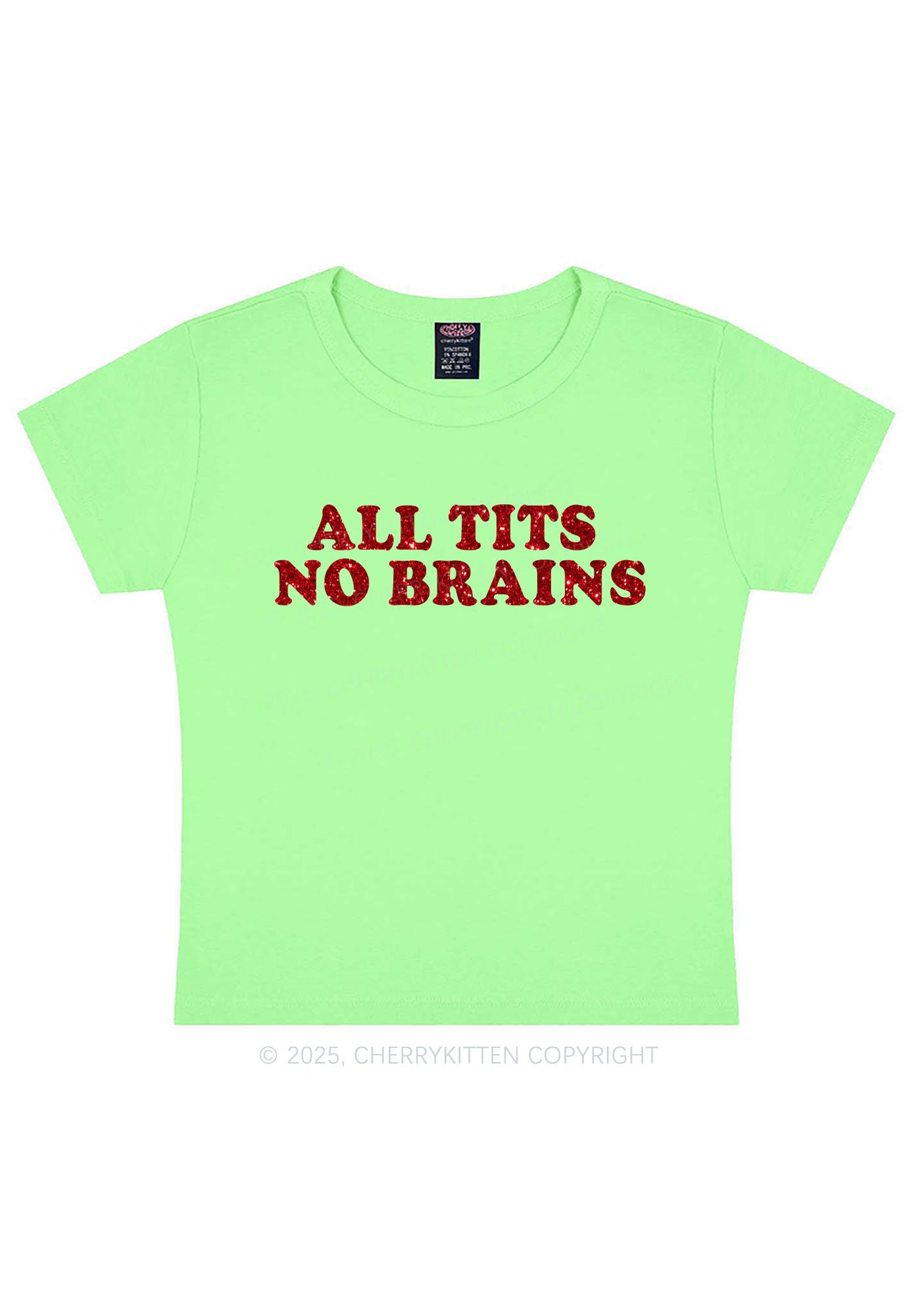 Glitter All Txts No Brains Y2K Baby Tee Cherrykitten