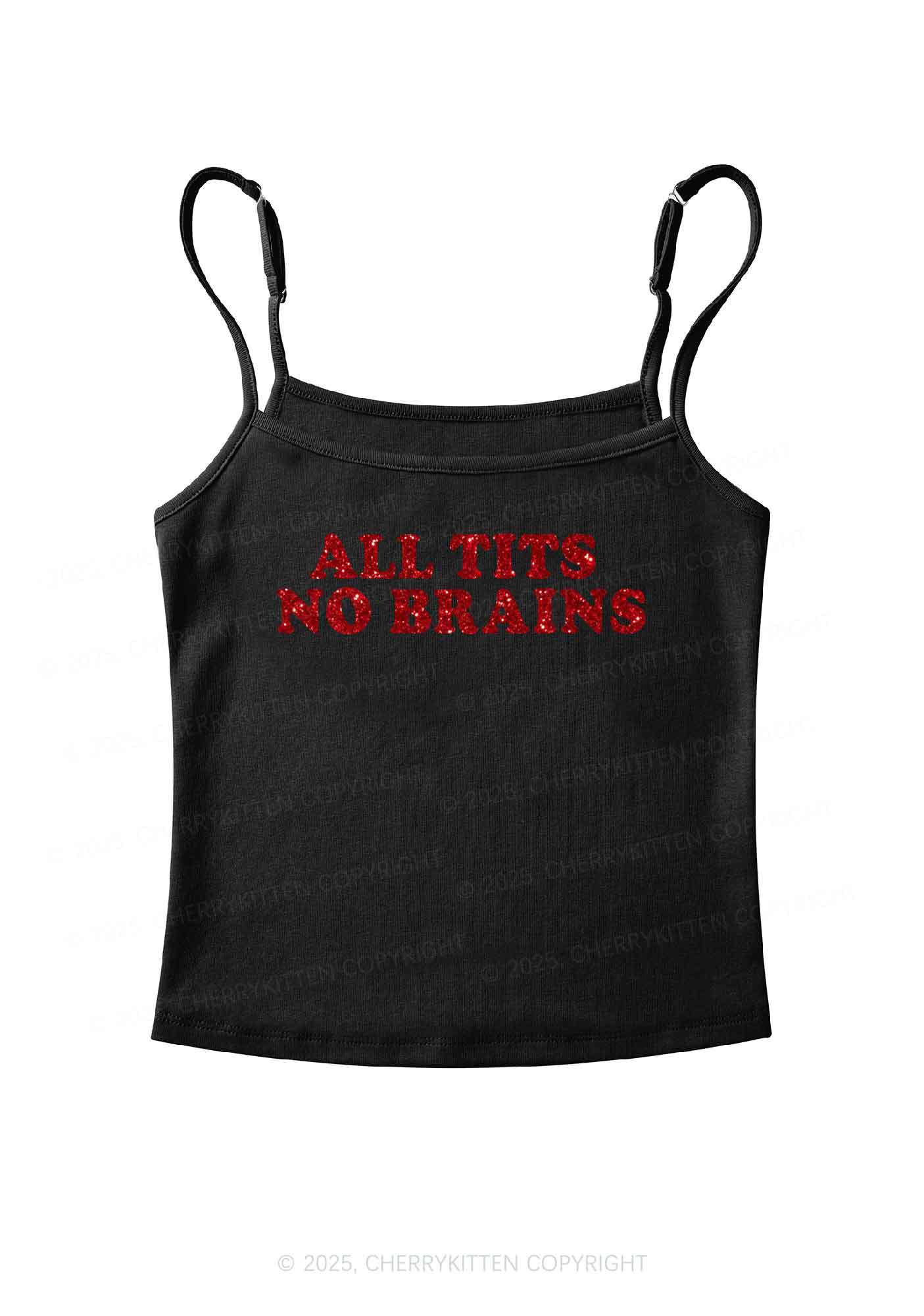 Glitter All Txts No Brains Y2K Spaghetti Strap Cami Cherrykitten
