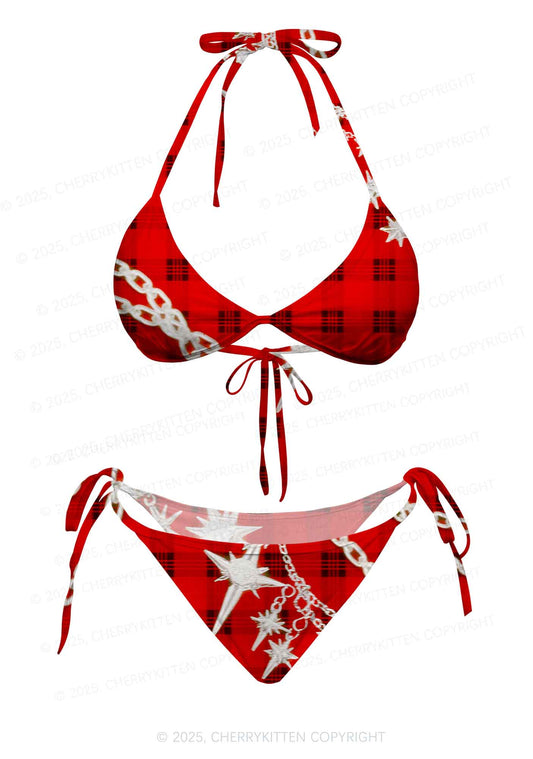 Star Chain Black Pattern Y2K Print Bikini Set Cherrykitten