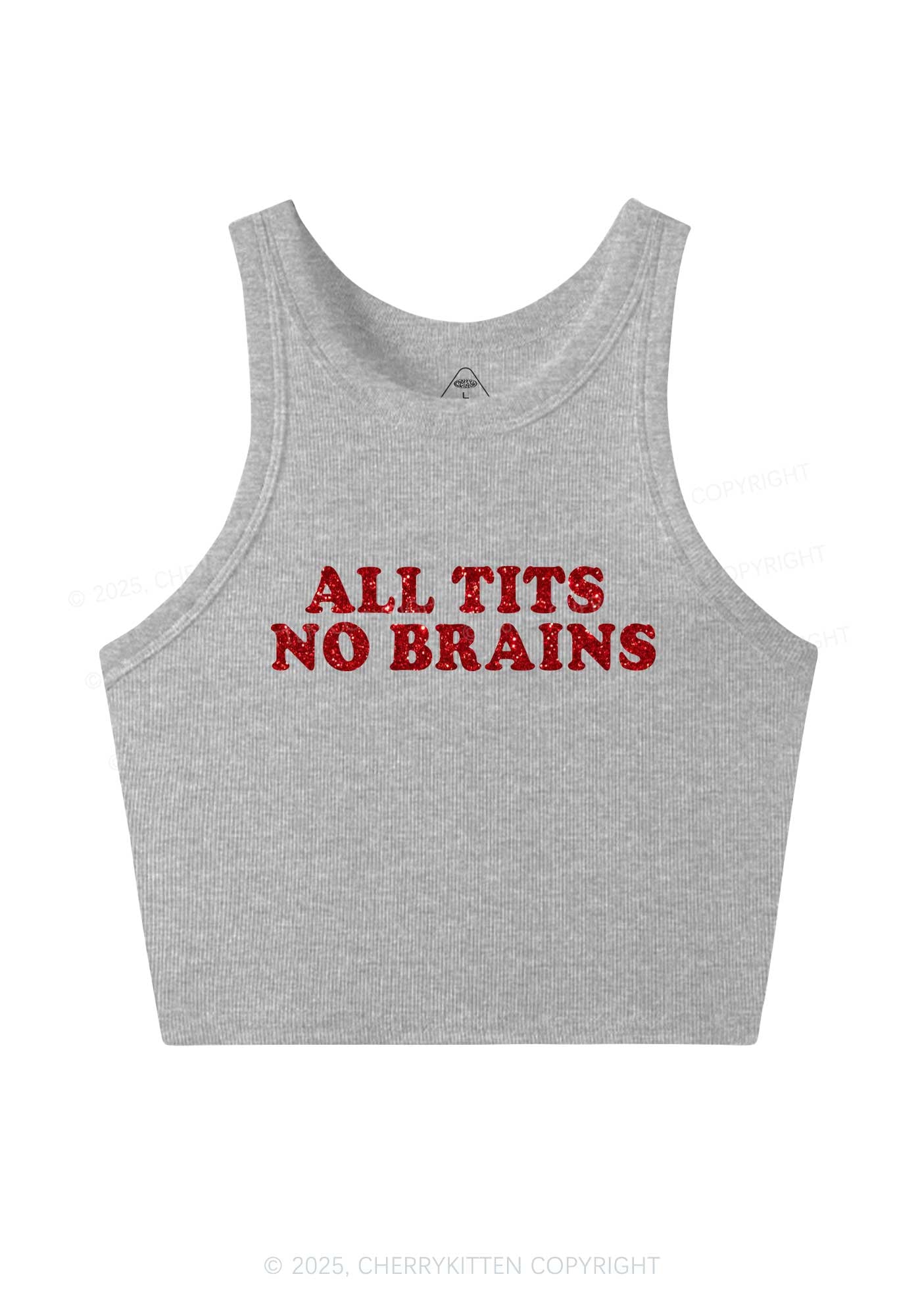 Glitter All Txts No Brains Y2K Crop Tank Top Cherrykitten