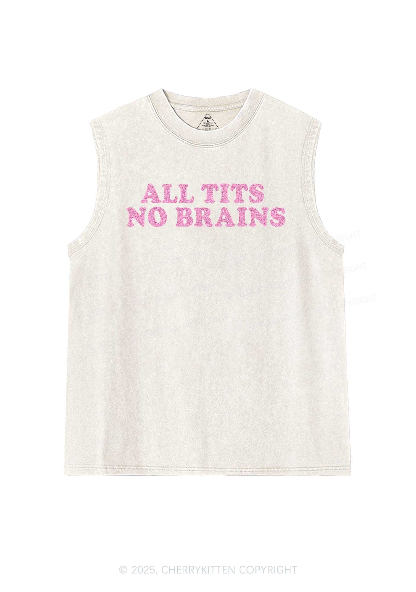 Glitter All Txts No Brains Y2K Washed Muscle Tank Cherrykitten