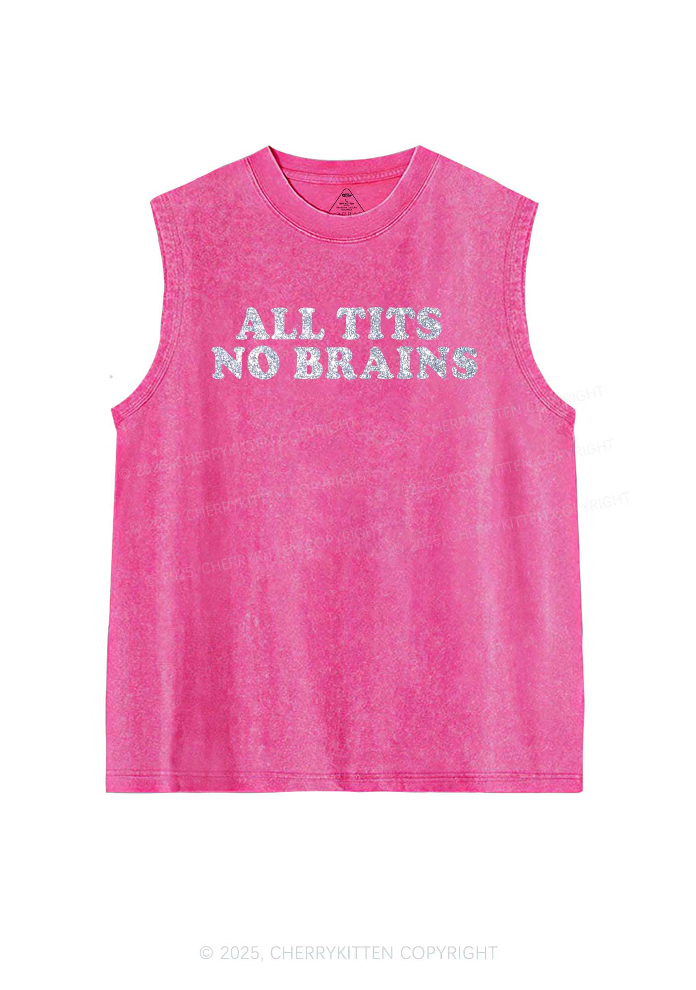 Glitter All Txts No Brains Y2K Washed Muscle Tank Cherrykitten