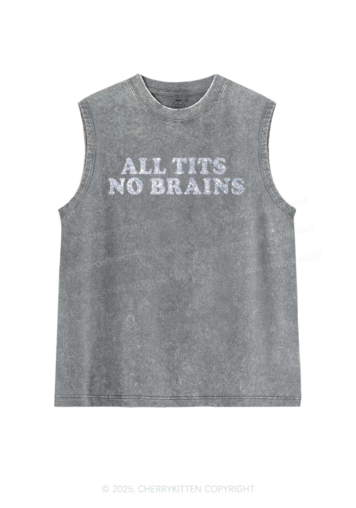 Glitter All Txts No Brains Y2K Washed Muscle Tank Cherrykitten