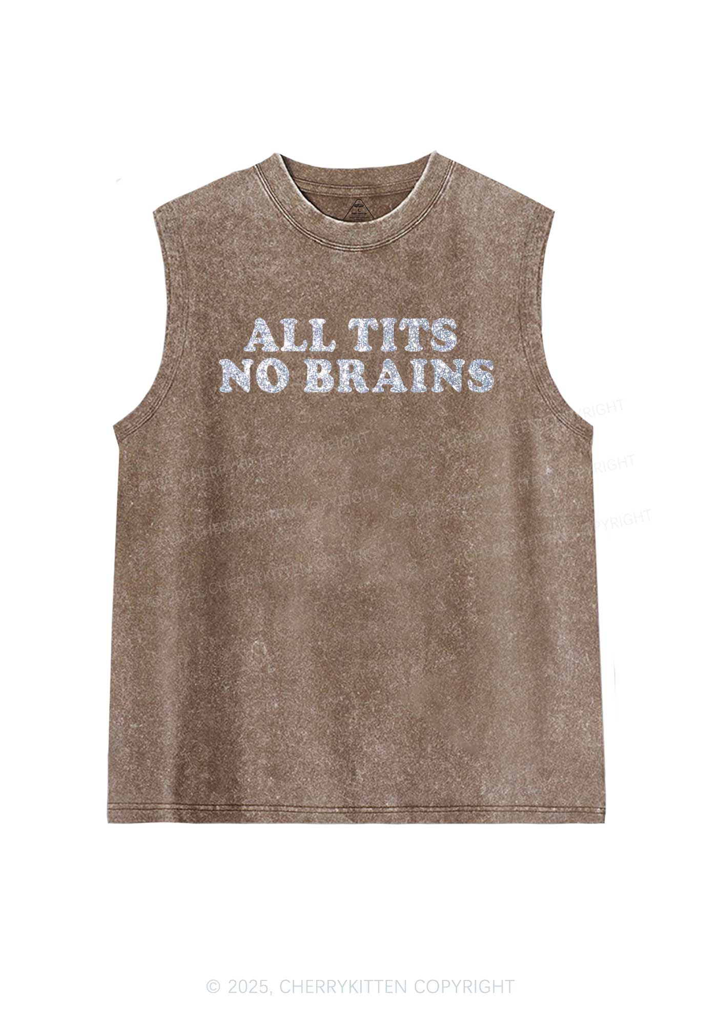Glitter All Txts No Brains Y2K Washed Muscle Tank Cherrykitten