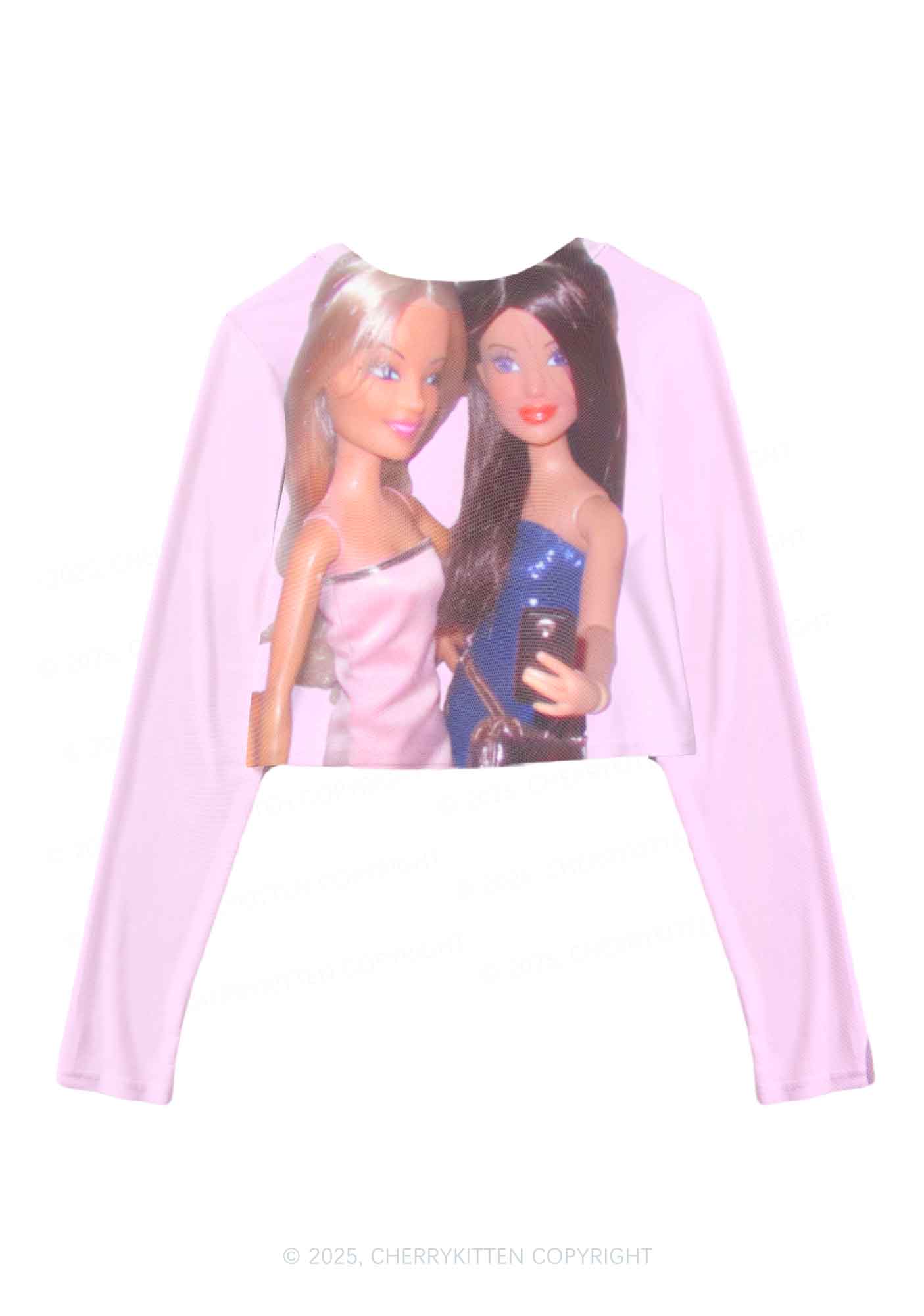 Princess Doll Y2K Mesh Long Sleeve Crop Top Cherrykitten