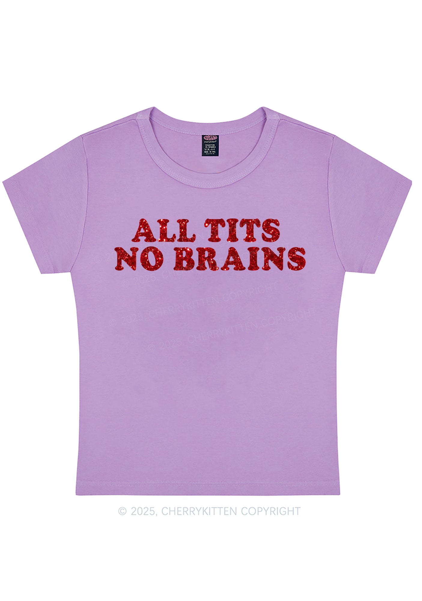 Glitter All Txts No Brains Y2K Baby Tee Cherrykitten