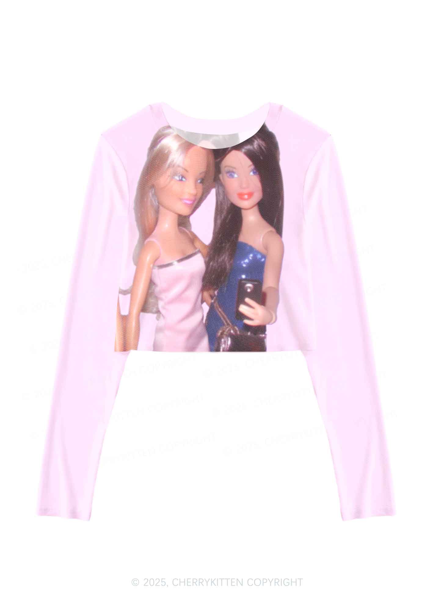 Princess Doll Y2K Mesh Long Sleeve Crop Top Cherrykitten