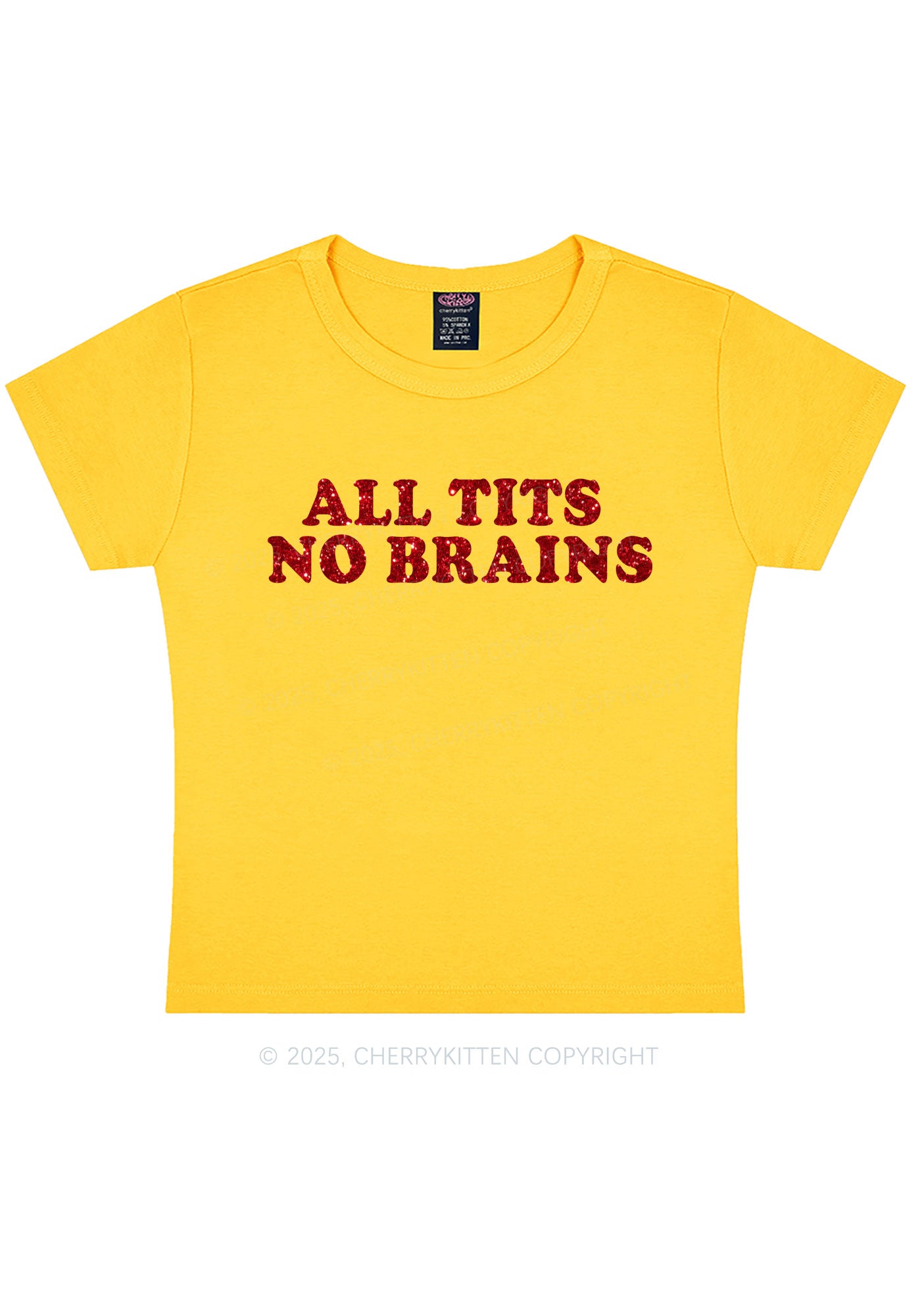 Glitter All Txts No Brains Y2K Baby Tee Cherrykitten