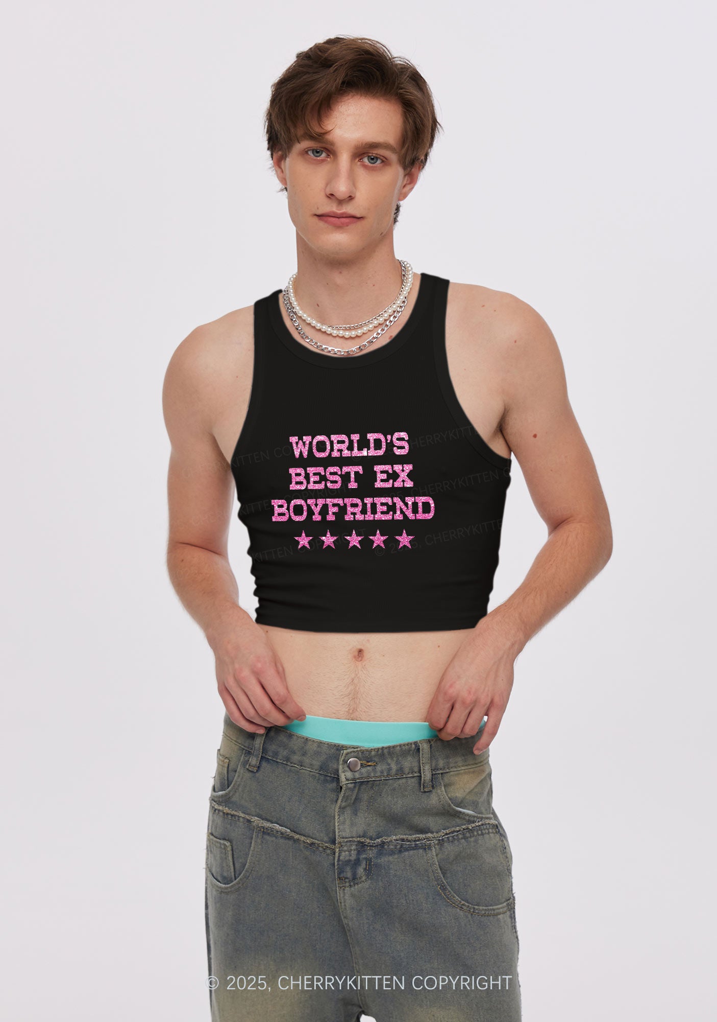 Glitter Best Ex Boyfriend Y2K Crop Tank Top Cherrykitten