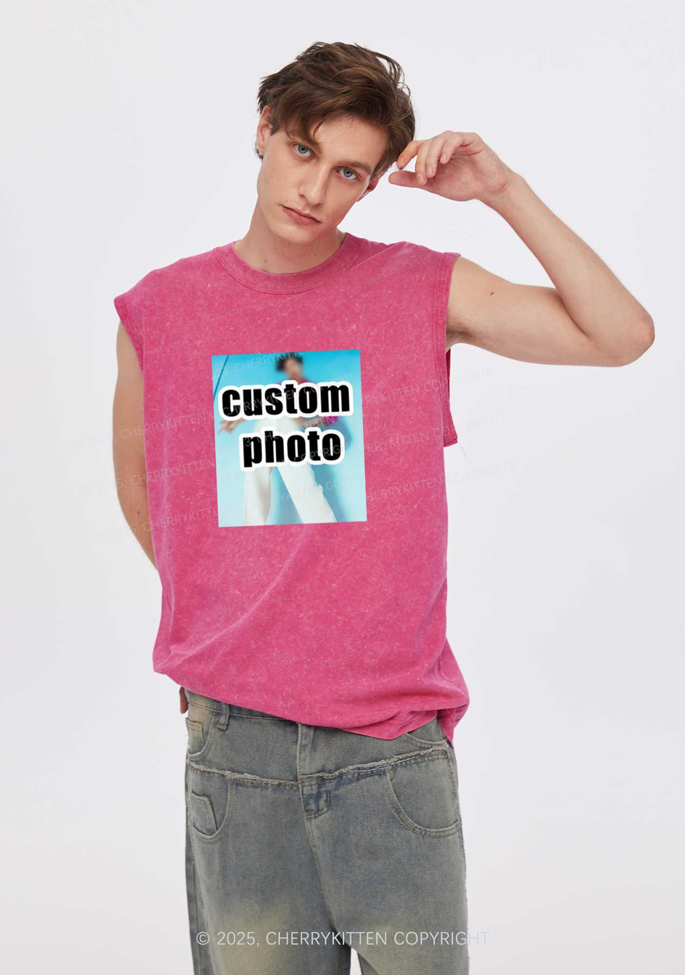 Custom Text Y2K Washed Tank Cherrykitten