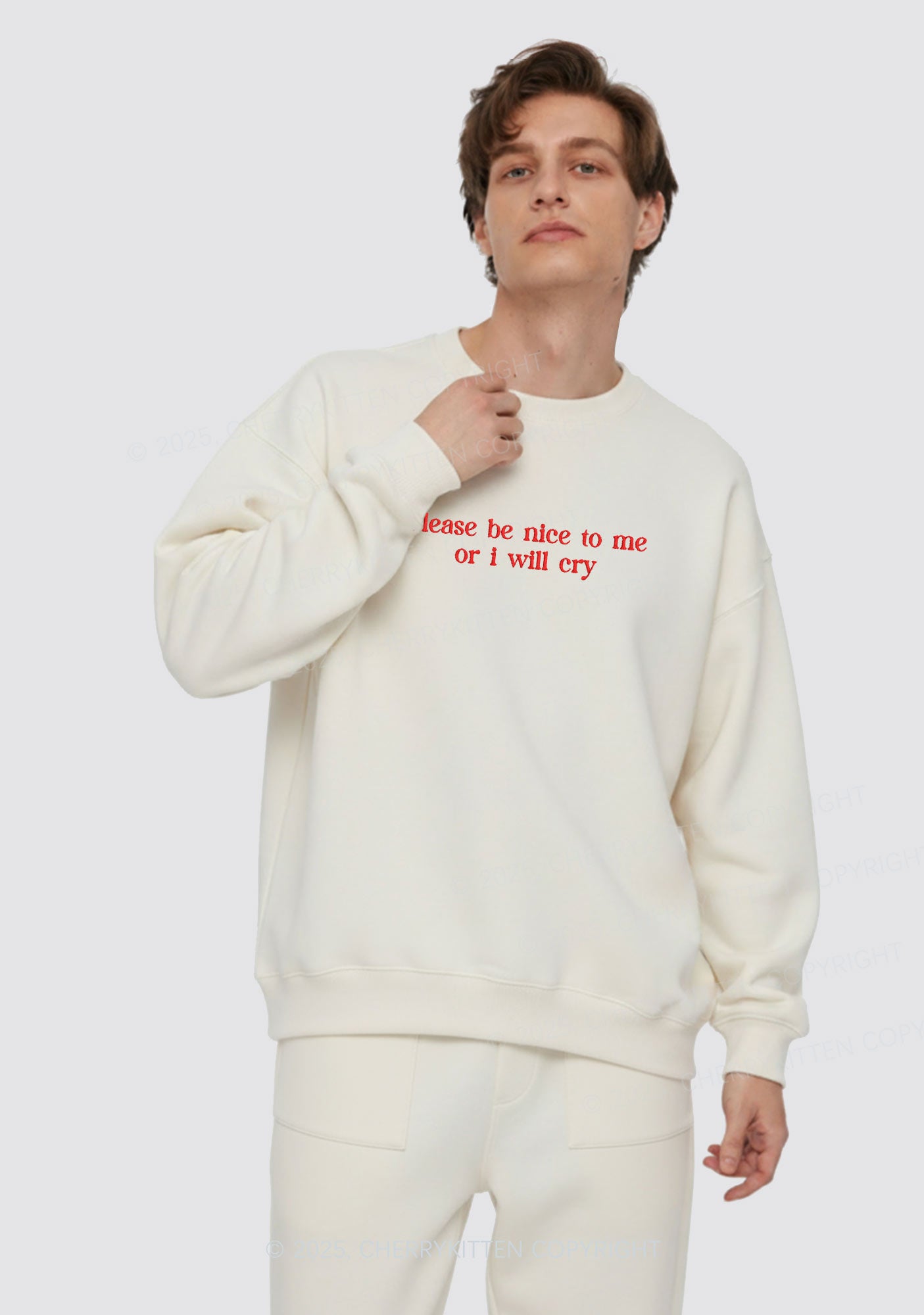 Embroidered Please Be Nice To Me Y2K Fleece Hoodie Set Cherrykitten