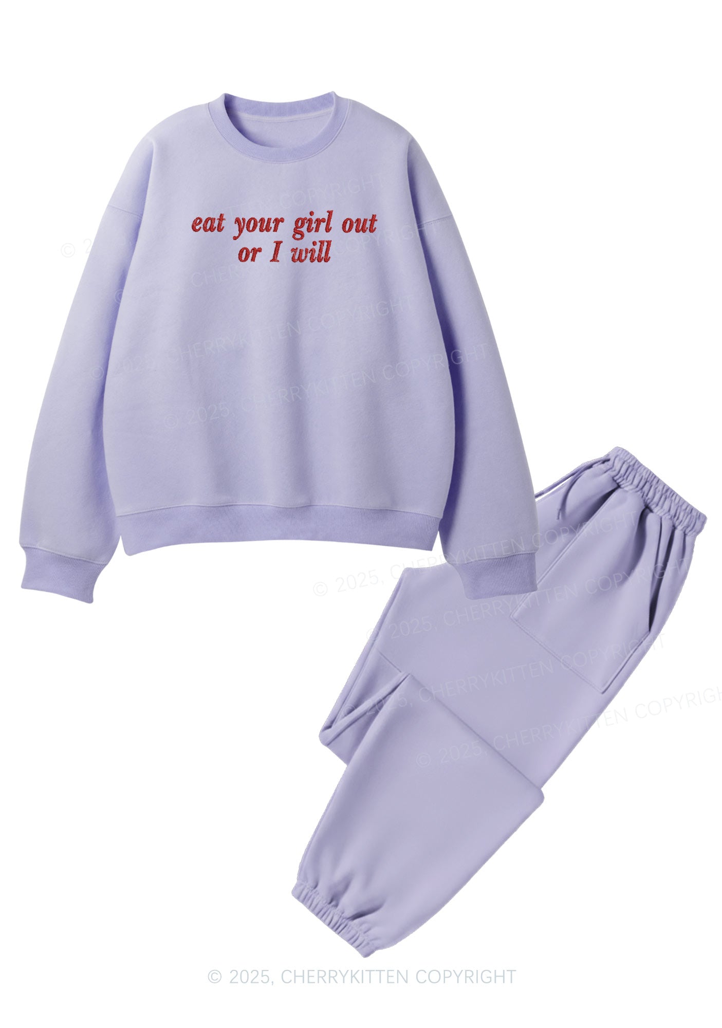Embroidered Eat Your Girl Out Pride Y2K Fleece Sweatshirts Set Cherrykitten