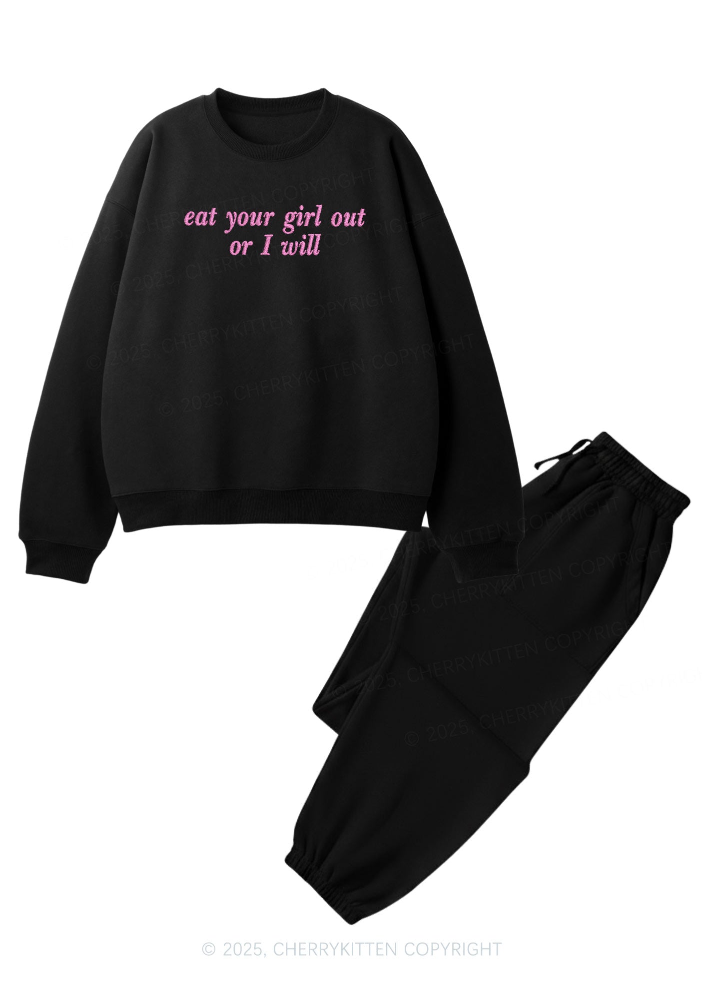 Embroidered Eat Your Girl Out Pride Y2K Fleece Sweatshirts Set Cherrykitten