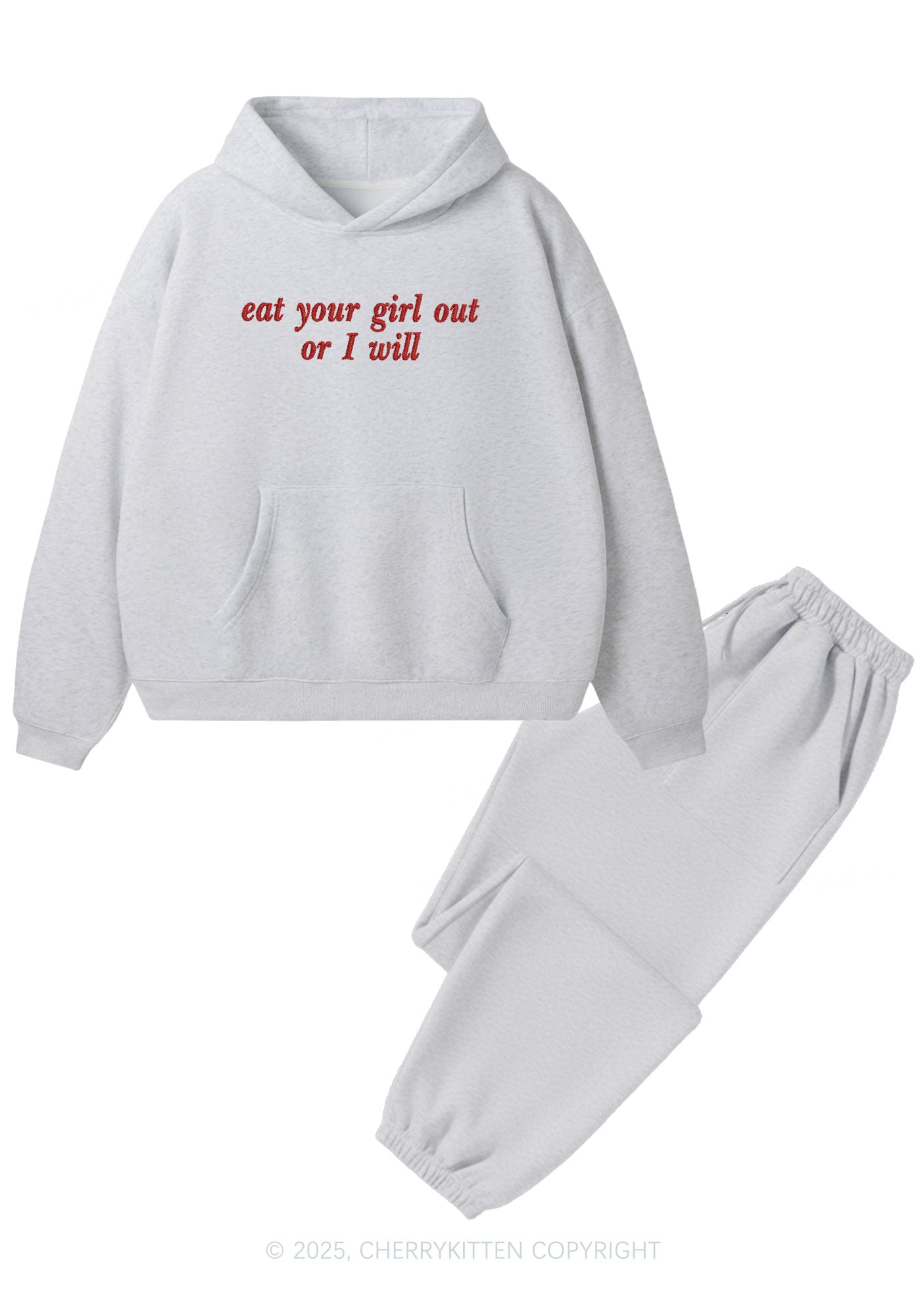 Embroidered Eat Your Girl Out Pride Y2K Fleece Hoodie Set Cherrykitten