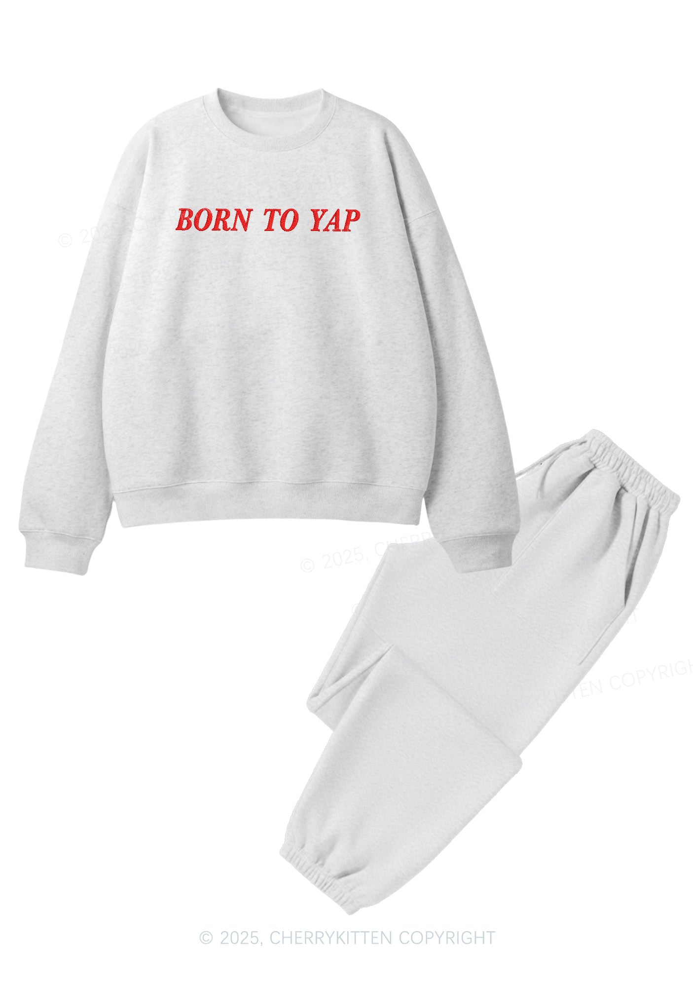 Embroidered Born To Yap Y2K Fleece Sweatshirts Set Cherrykitten