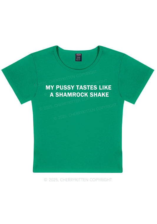 Puxxy Tastes Like Shamrock Shake St Patricks Y2K Baby Tee Cherrykitten