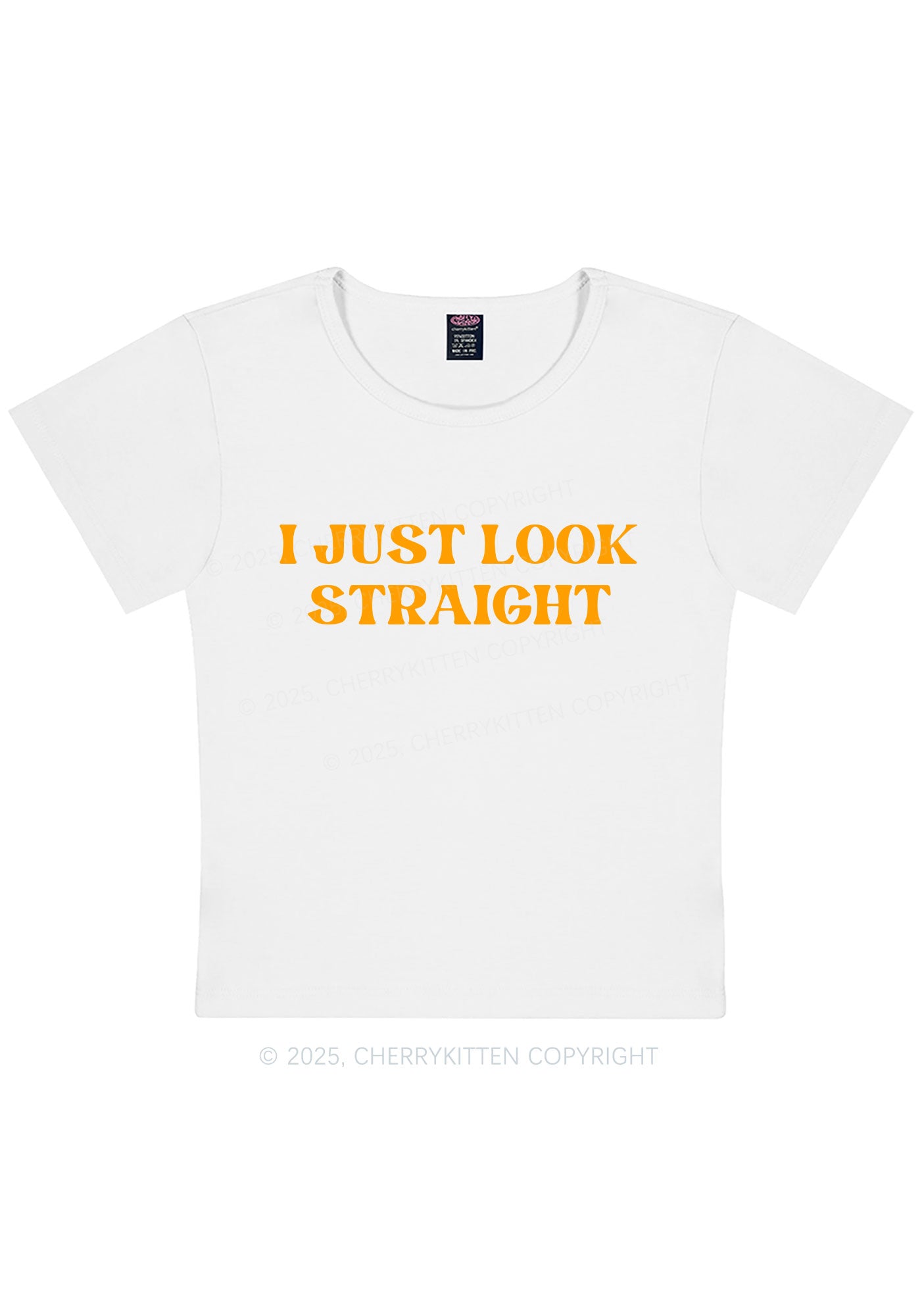 Curvy I Just Look Straight Y2K Baby Tee Cherrykitten