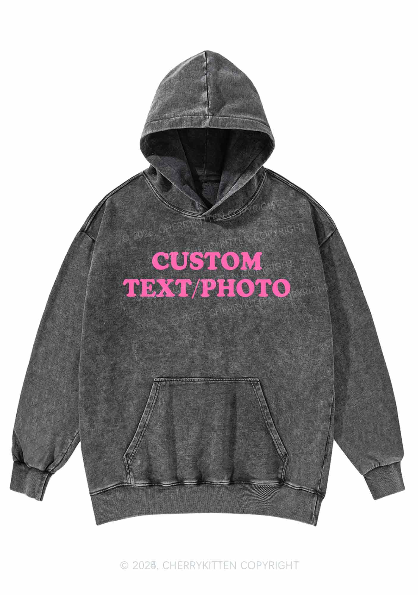 Custom Personalized Text Y2K Washed Hoodie Cherrykitten