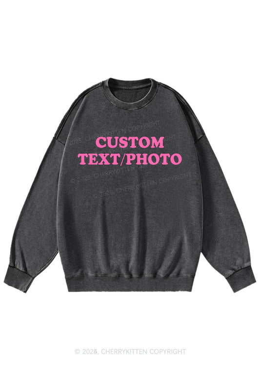 Custom Personalized Text Y2K Washed Sweatshirts Cherrykitten