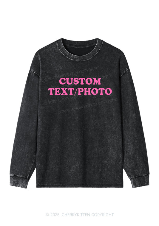Custom Personalized Text Y2K Washed Long Sleeves Cherrykitten