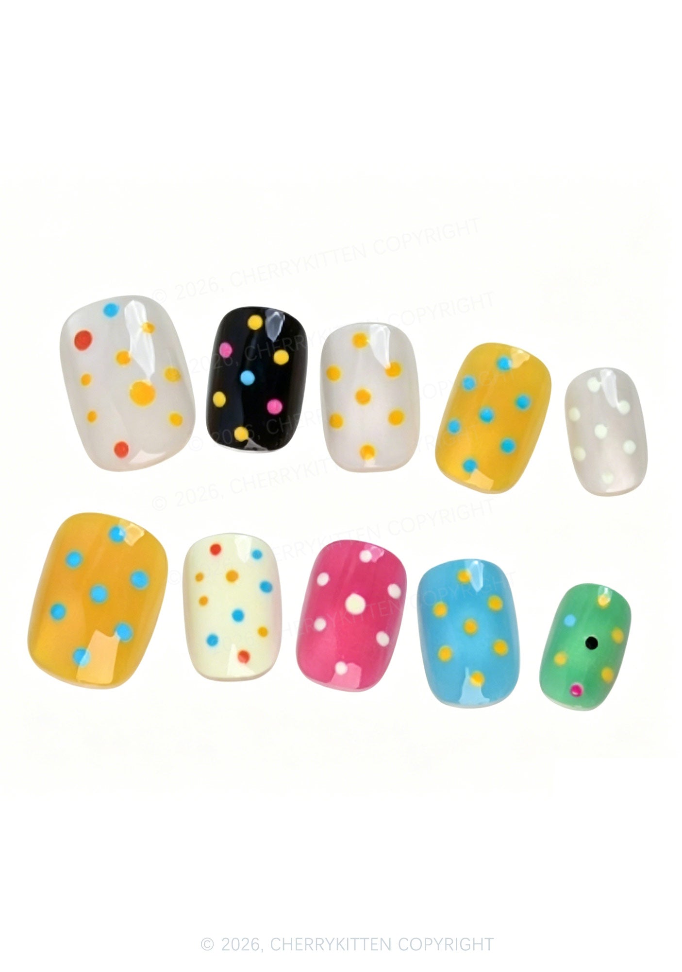Polka Dot Cat Eye Y2K Press On Nails Cherrykitten