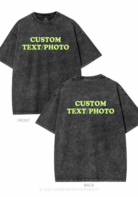 Custom Personalized Text Two Sides Y2K Shirts Washed Tee Cherrykitten