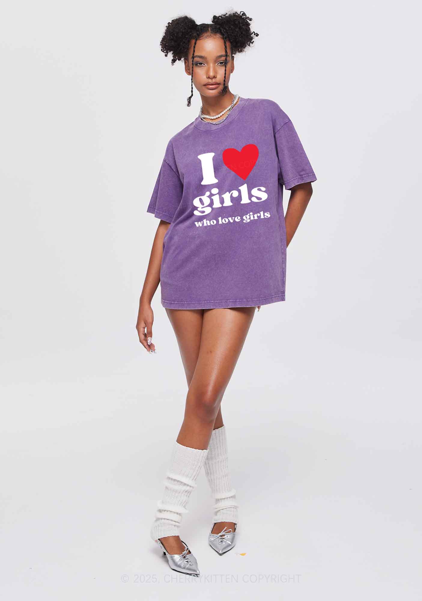 Girls Love Girls Pride Y2K Shirts Washed Tee Cherrykitten