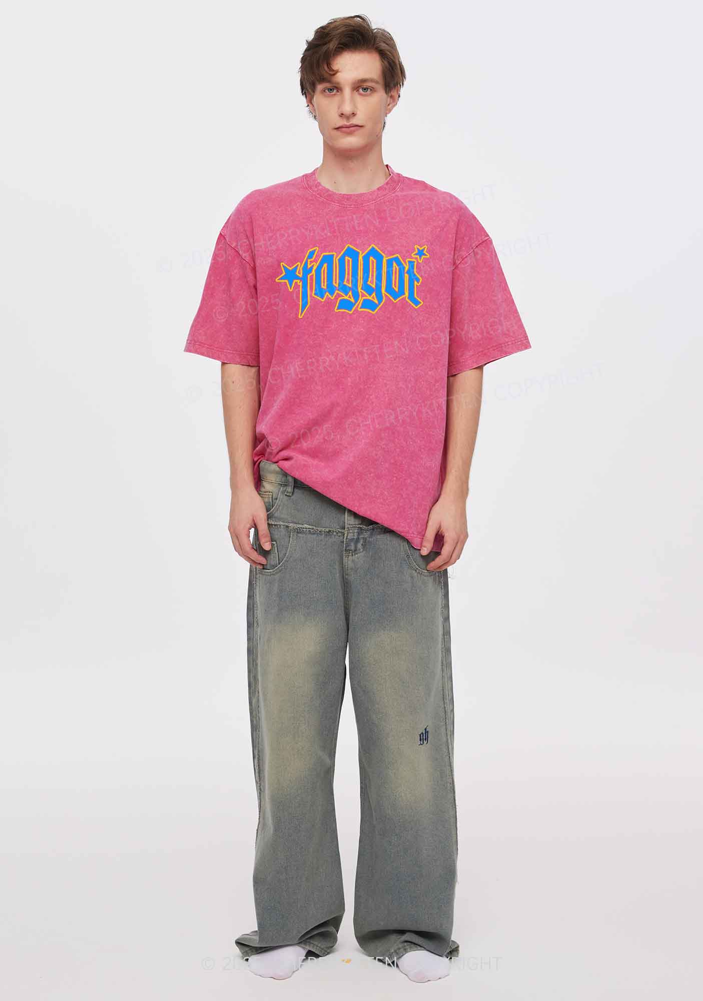 Faggot Stars Pride Y2K Shirts Washed Tee Cherrykitten