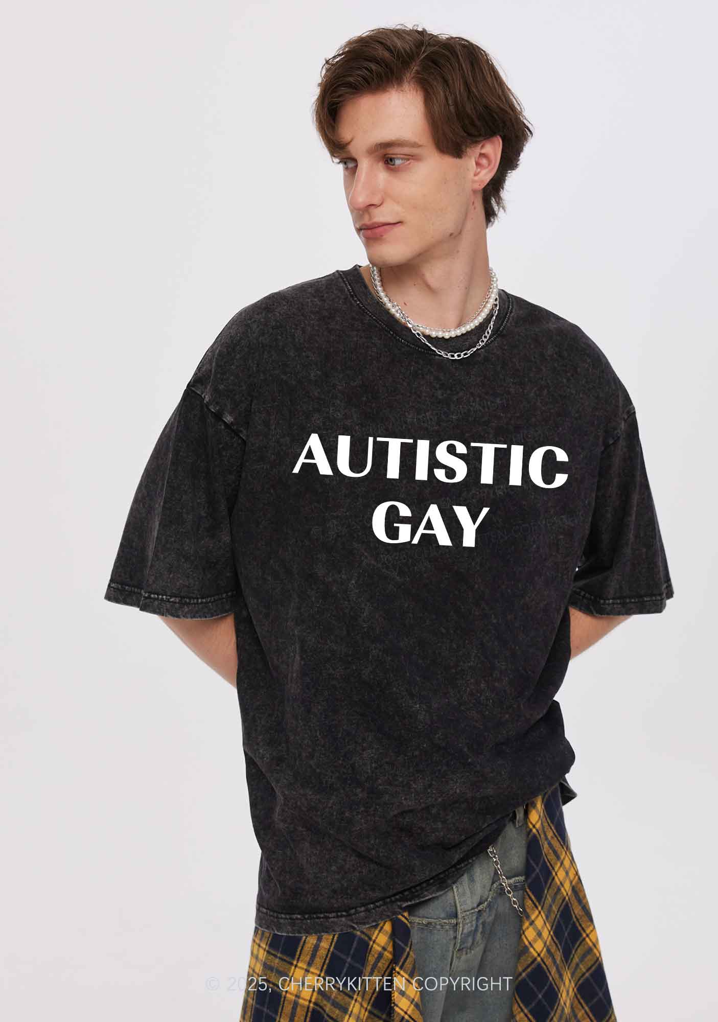 Autistic Gay Pride Y2K Shirts Washed Tee Cherrykitten