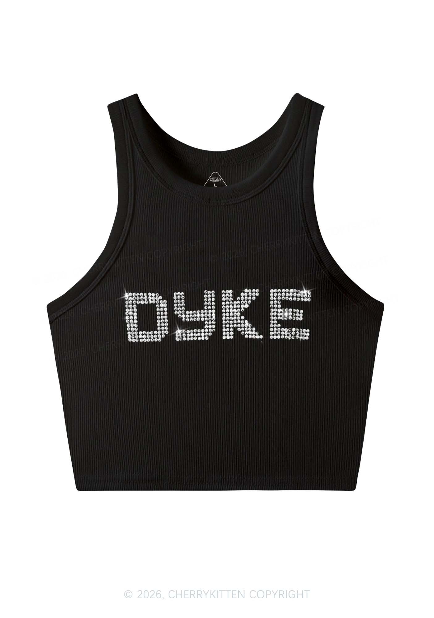 Cherrykitten Rhinestone Dyke Pride Y2K Crop Tank Top Cherrykitten